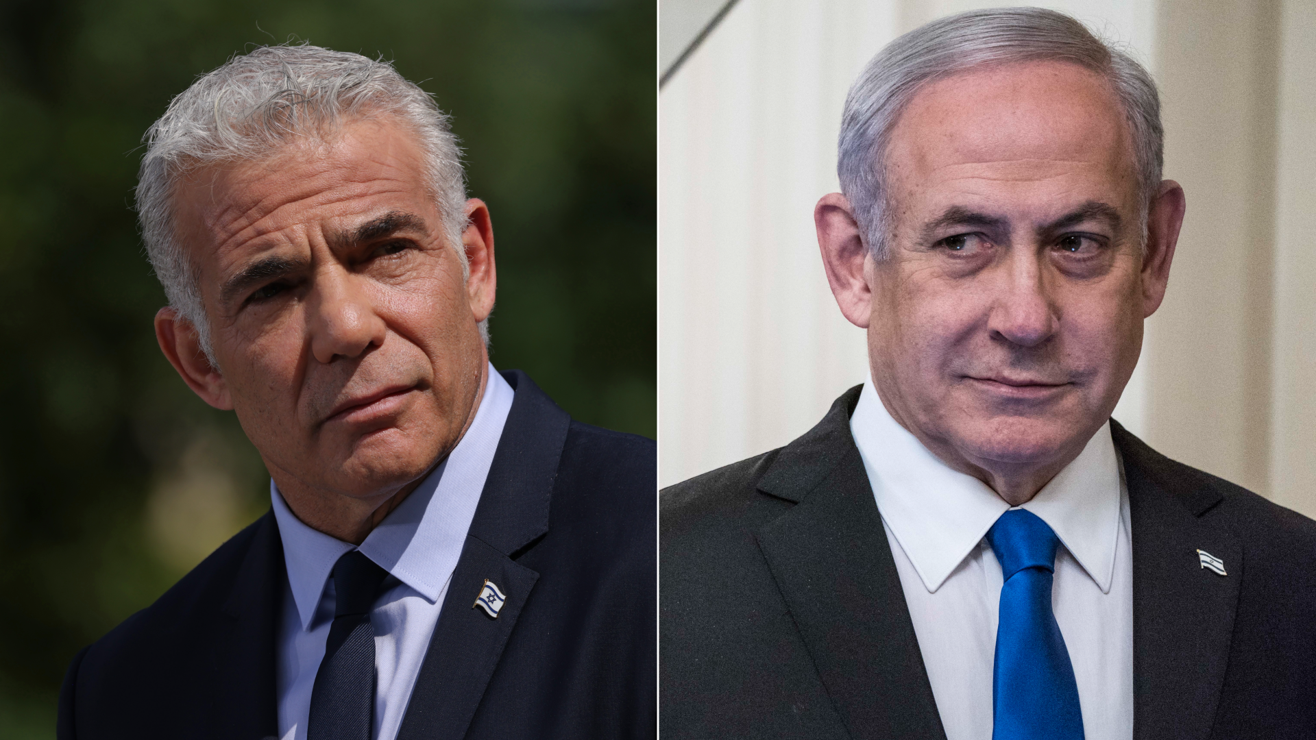 Yair Lapid and Benjamin Netanyahu. Photos: Sean Gallup/Sarah Silbiger/Getty Images