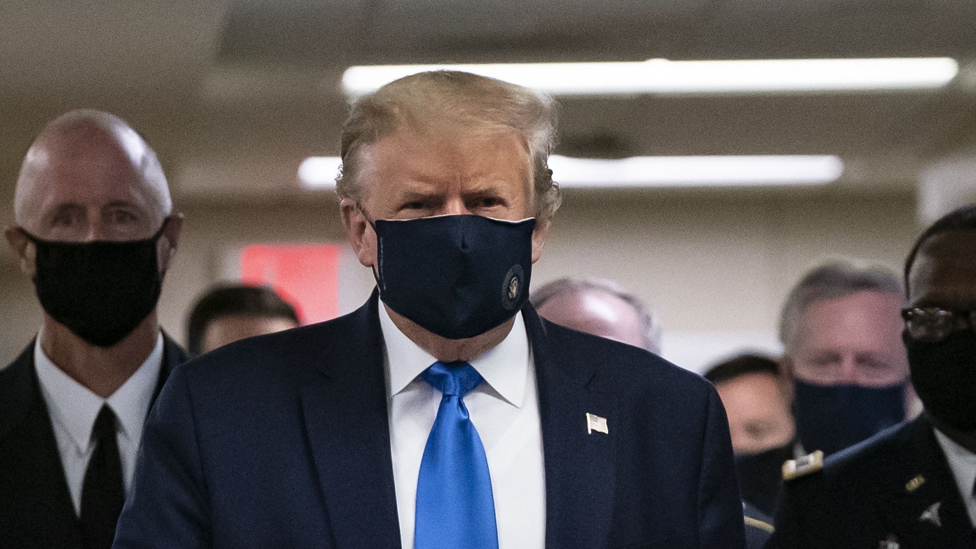 Trump wearing a face mask in Walter Reed on July 11.