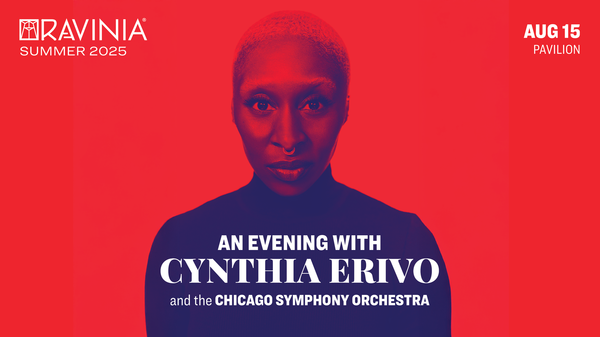 Red postcard with a photo of Cynthia Erivo.