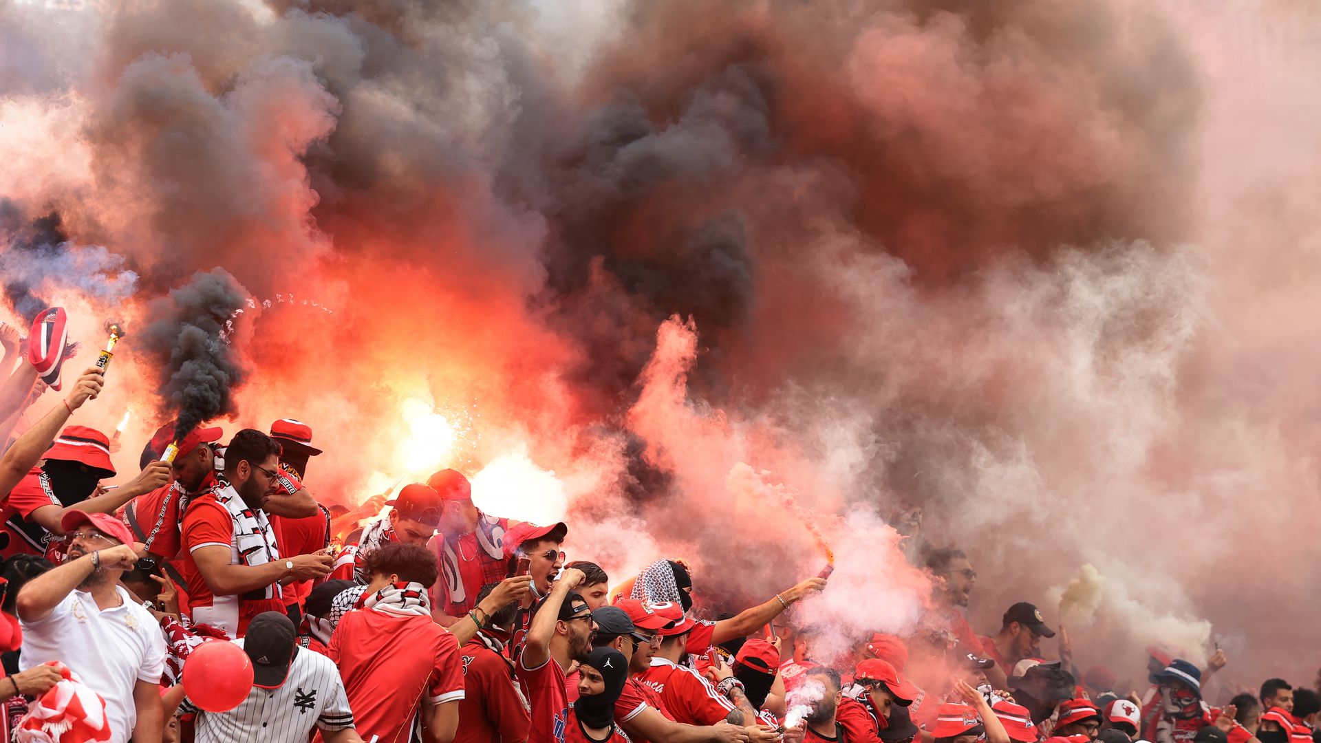 Wydad AC fans light flares and let off smoke bombs during the FIFA Club World Cup 2025 group G match between Juventus FC and Wydad AC at Lincoln Financial Field in Philadelphia.