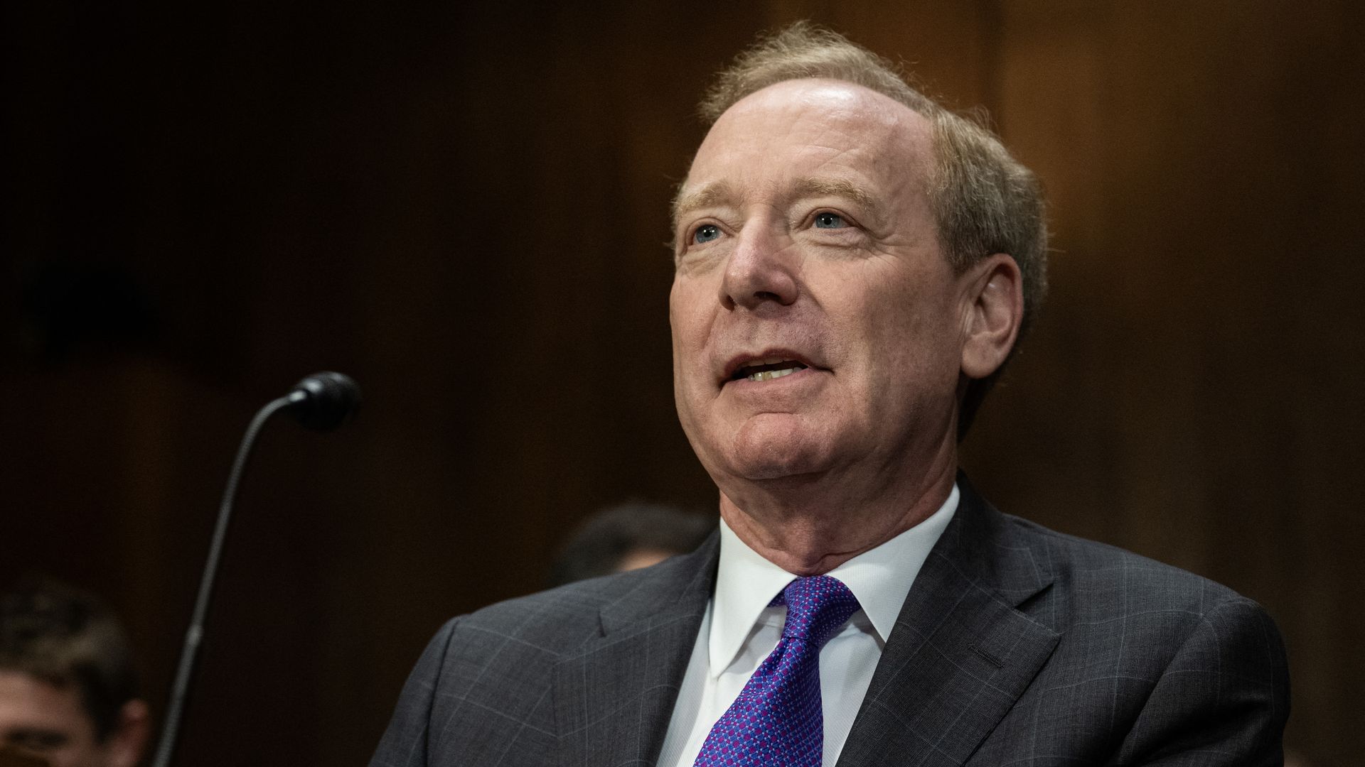 Microsoft president Brad Smith testifying before a Senate Judiciary subcommittee.