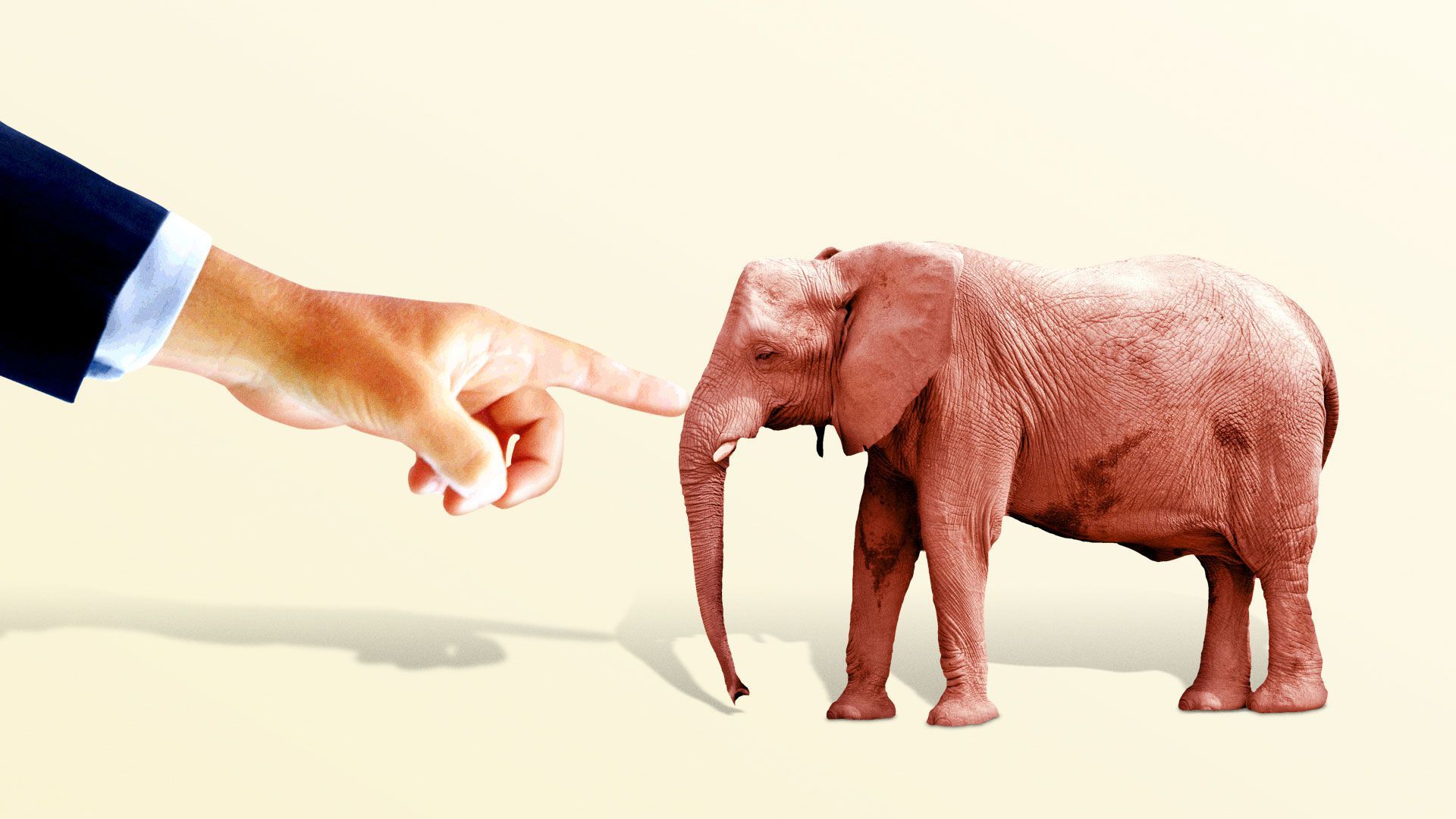 Illustration of a suited hand poking an elephant with it’s finger
