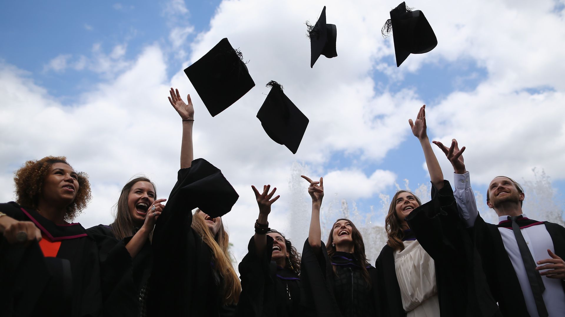 Graduates tossing caps in the air
