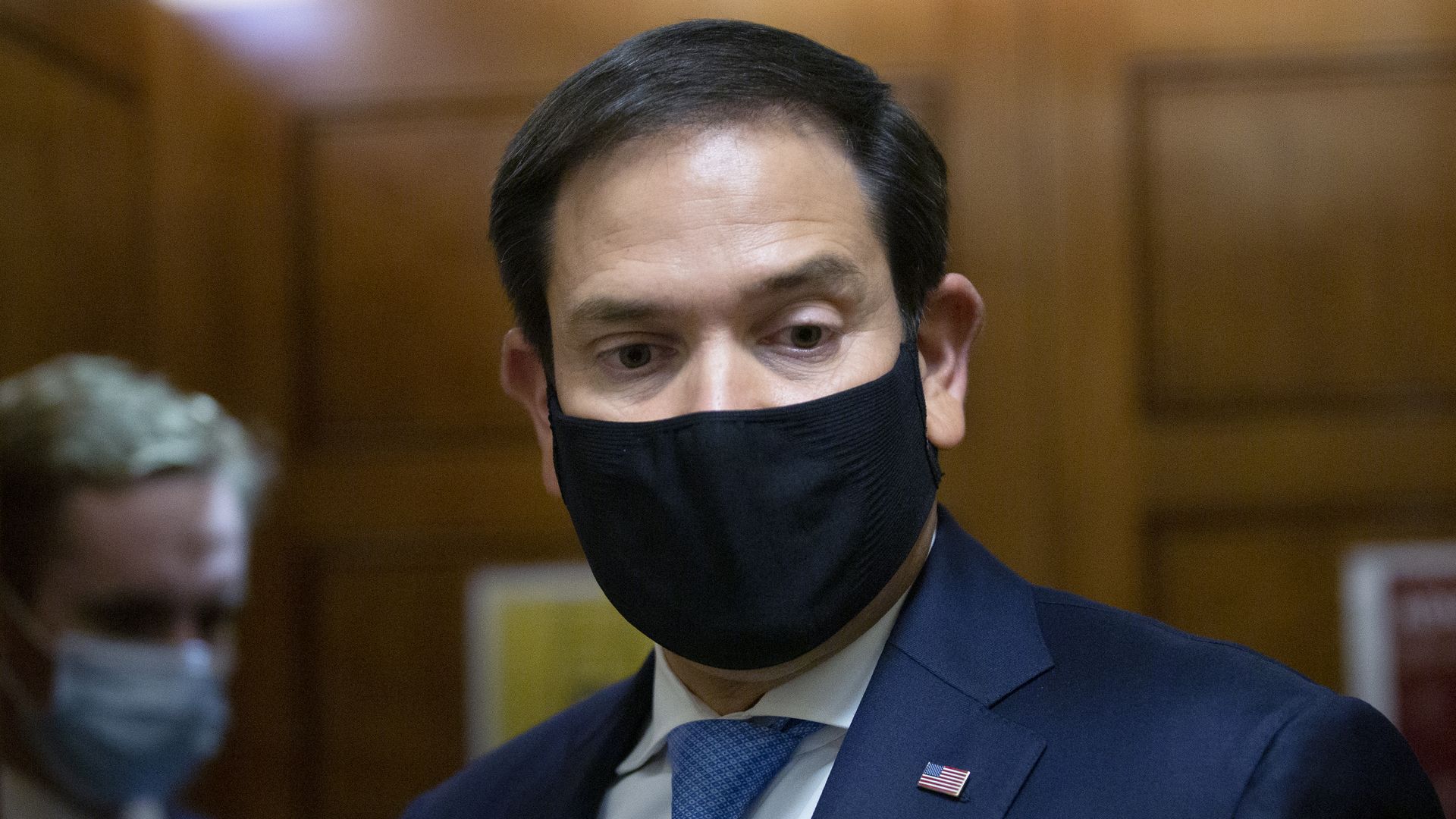 Sen. Marco Rubio wears a mask while at the Senate