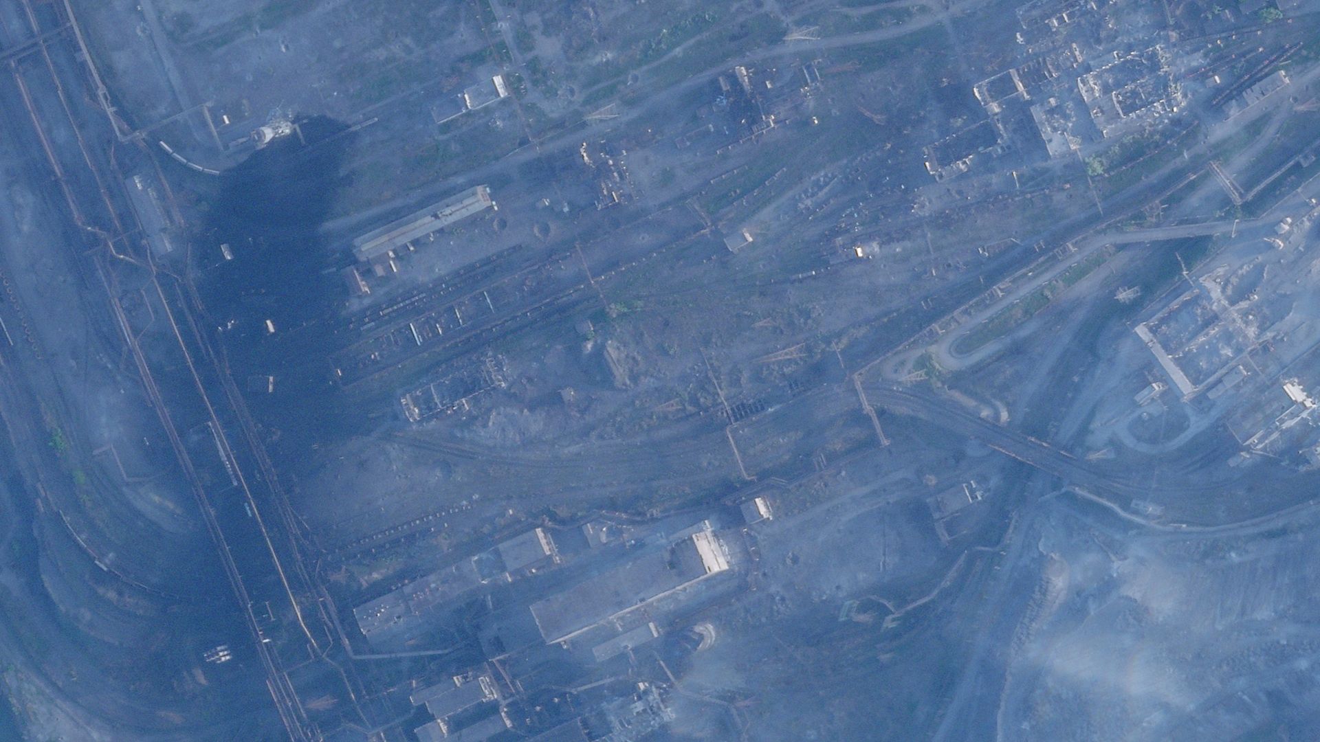 Satellite imagery shows damage at the Azovstal steelworks in Mariupol, Ukraine, on May 4.