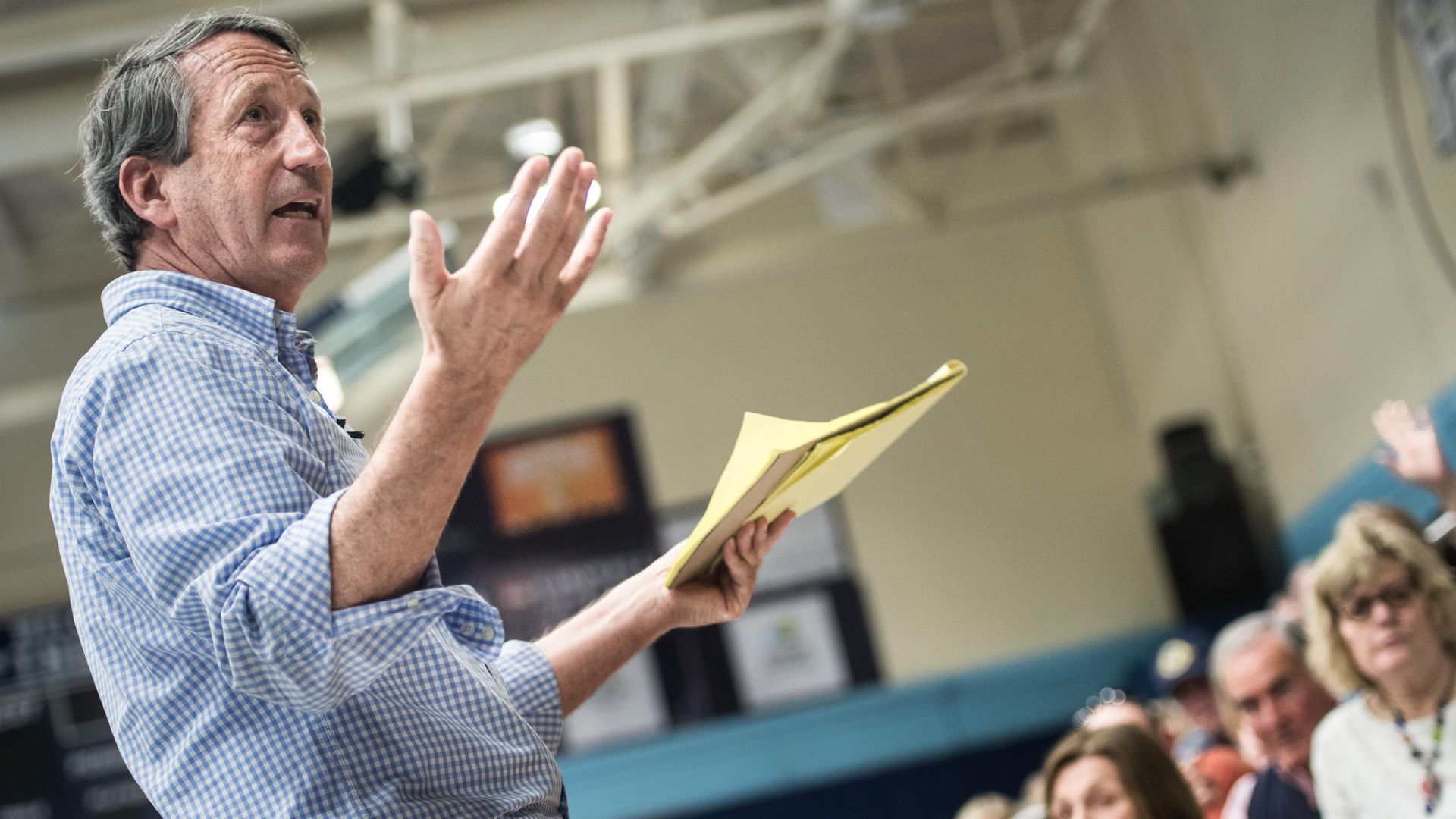 Mark Sanford addresses a crowd during a town hall meeting March 18, 2017.