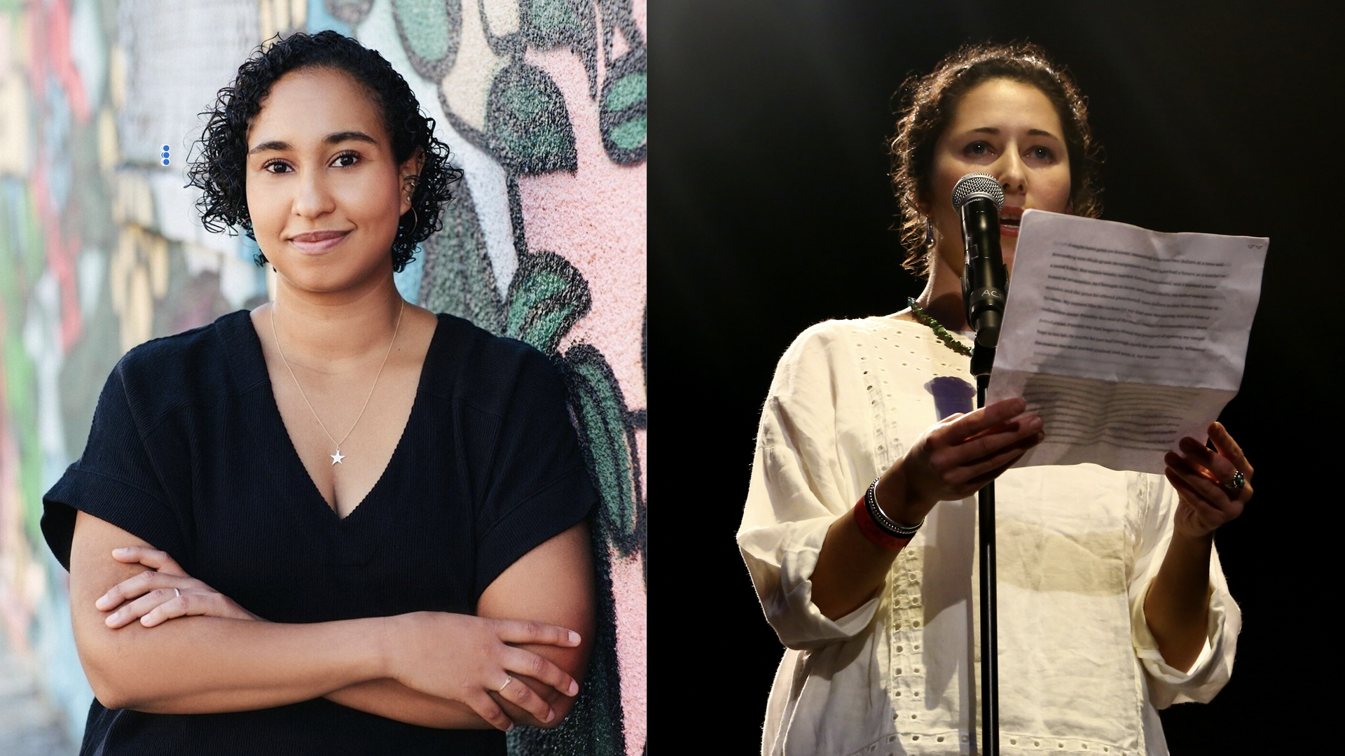 Naima Coster stands in front of a mural.