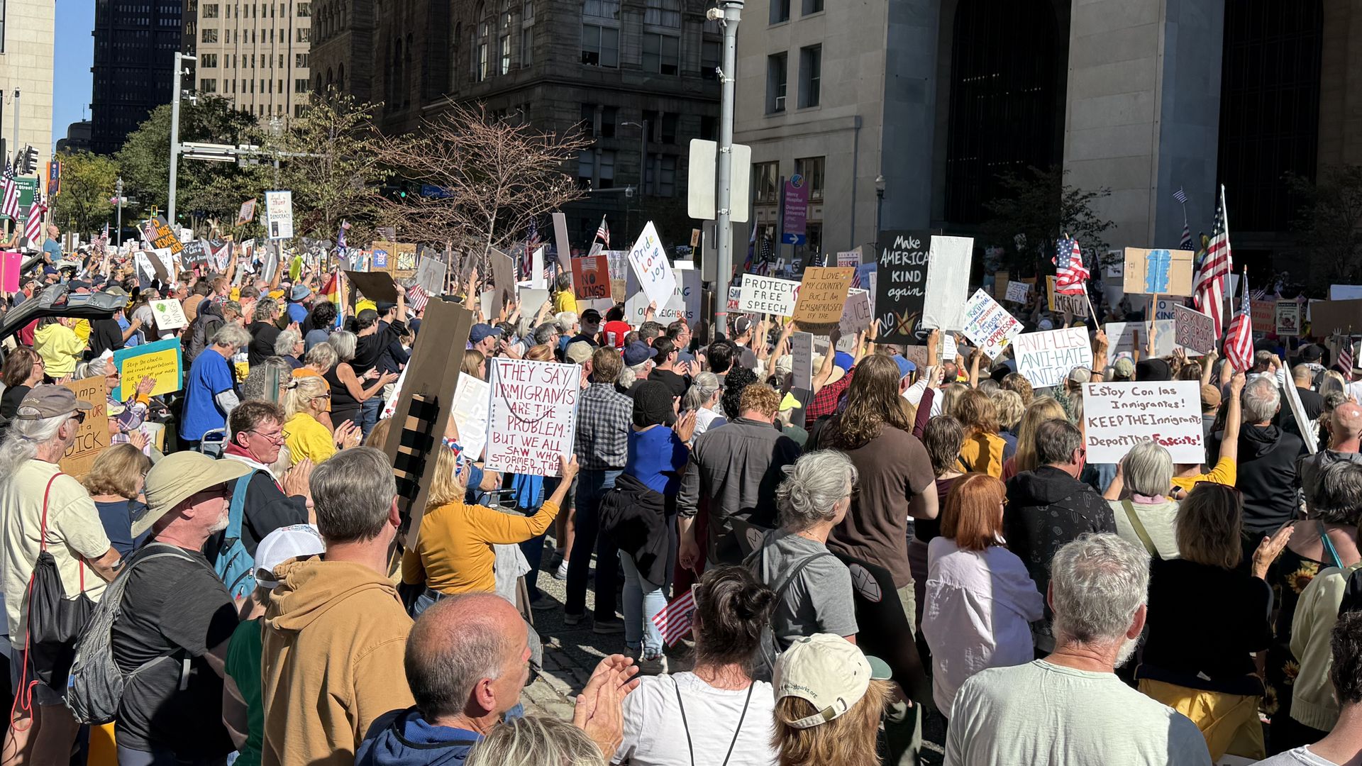 Protesters at Pittsburgh’s "No Kings" demonstration in October. Photo: Johanna Hänsel/dpa via Getty Images