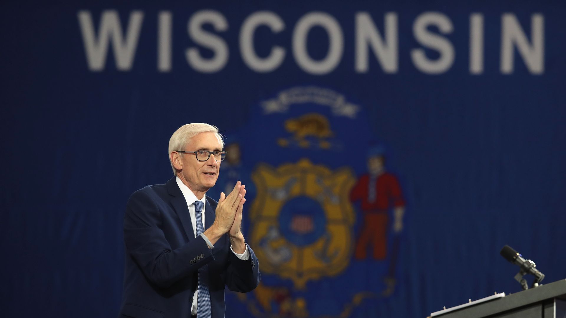 Gov. Tony Evers of Wisconsin is seen at a campaign rally in 2018.