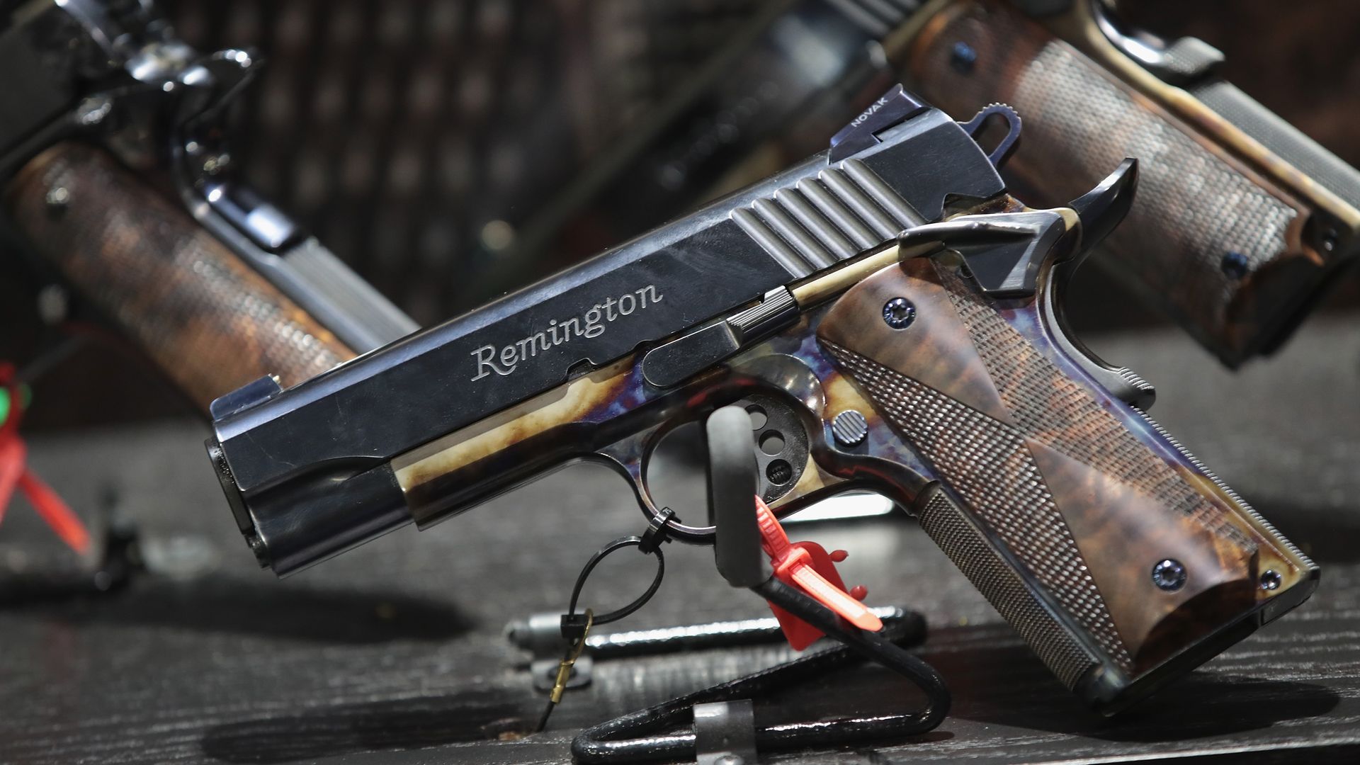 Custom Remington gun at NRA convention. 