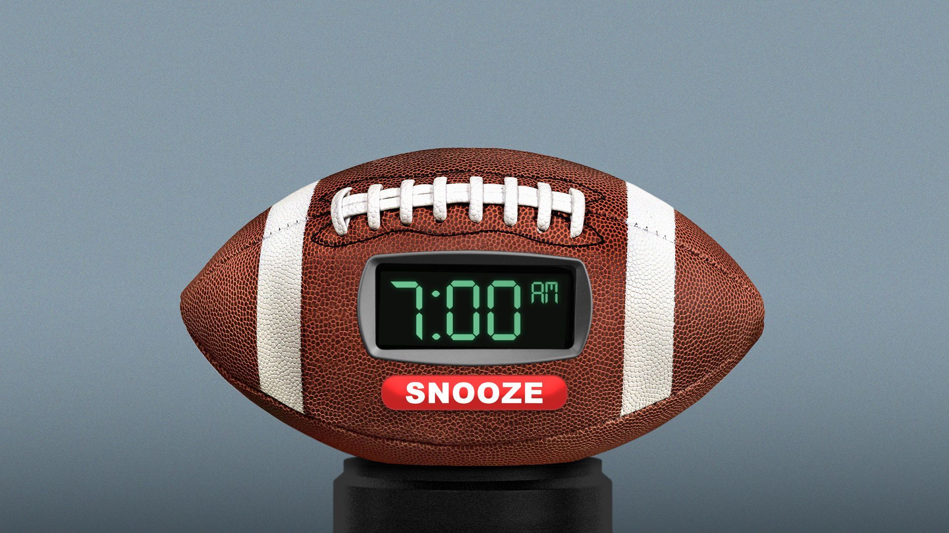 Illustration of a football shaped alarm clock with a big 
