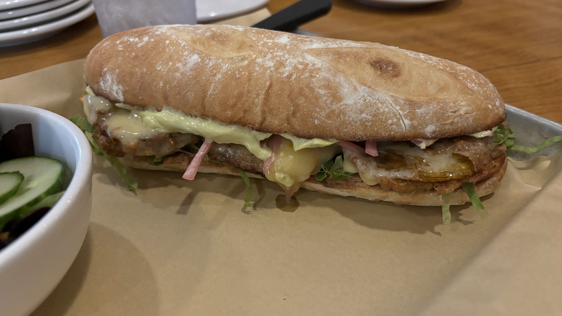 A sandwich on brown paper