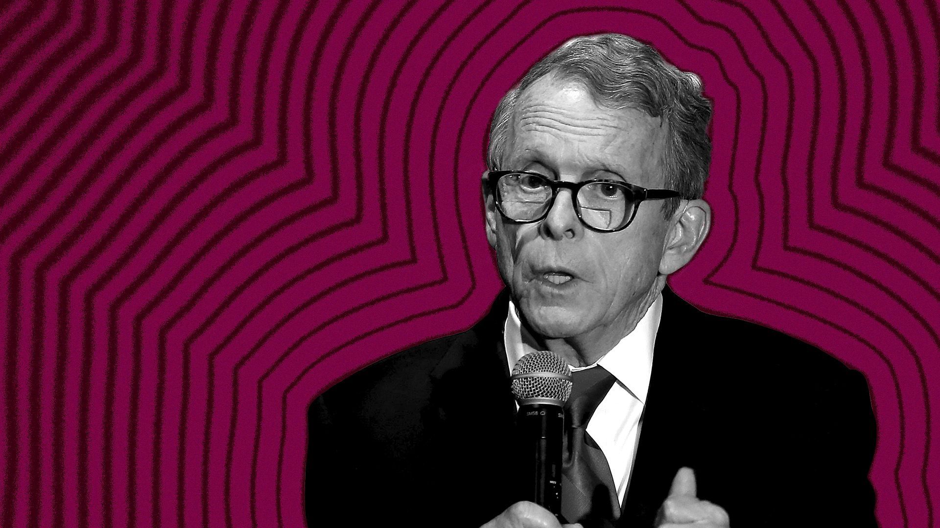 Photo illustration of Ohio Governor Mike DeWine with lines radiating from him.