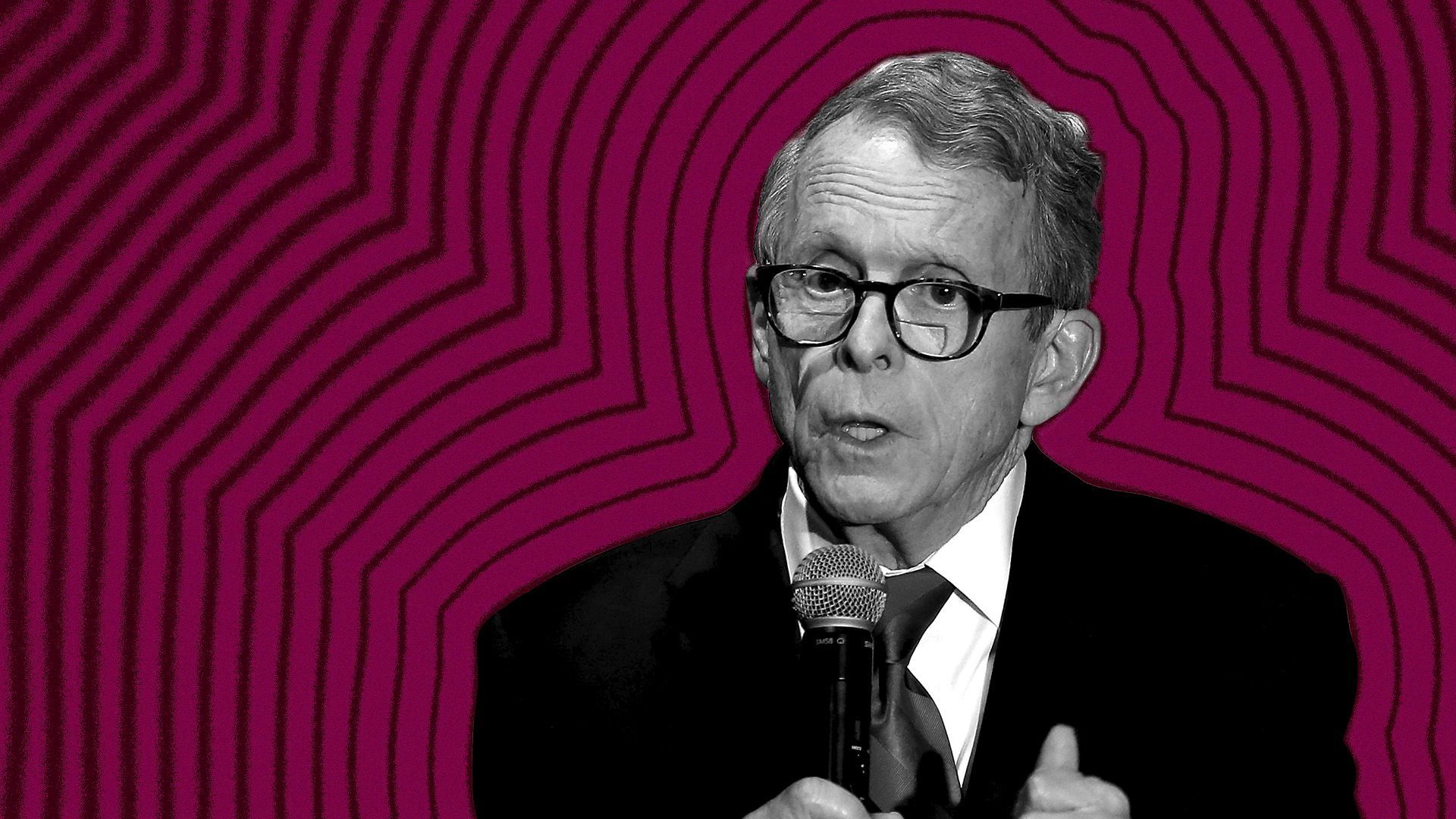 Photo illustration of Ohio Governor Mike DeWine with lines radiating from him.
