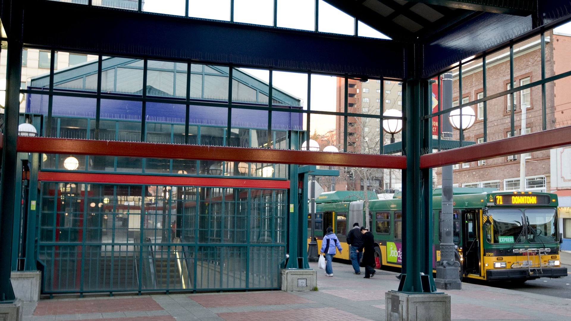 A bus at a downtown Seattle transit station. 
