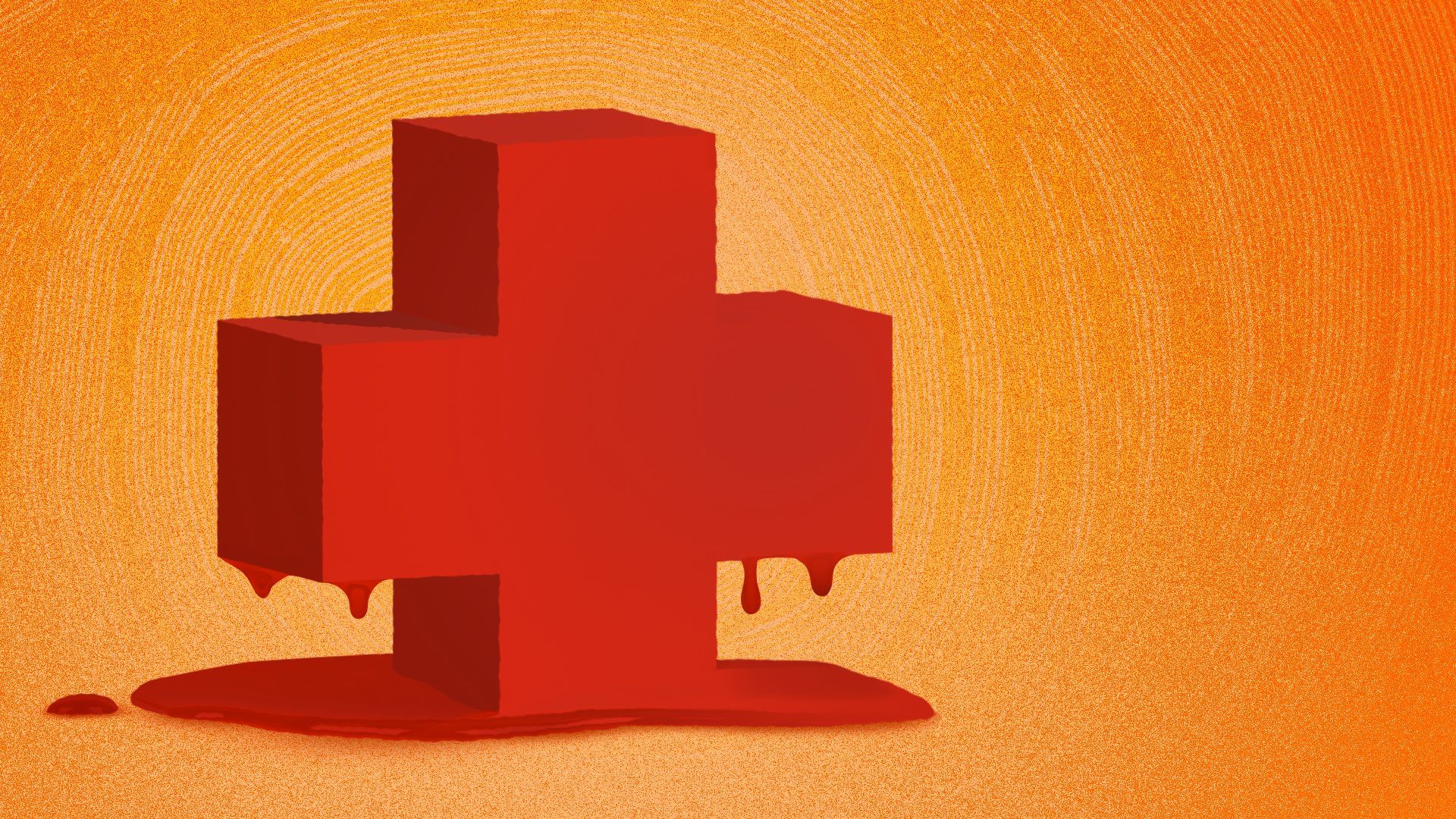 Illustration of a 3D health cross shape dripping and melting from heat.
