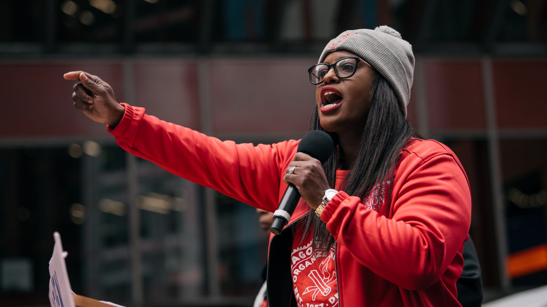 woman in a red sweatshirt 