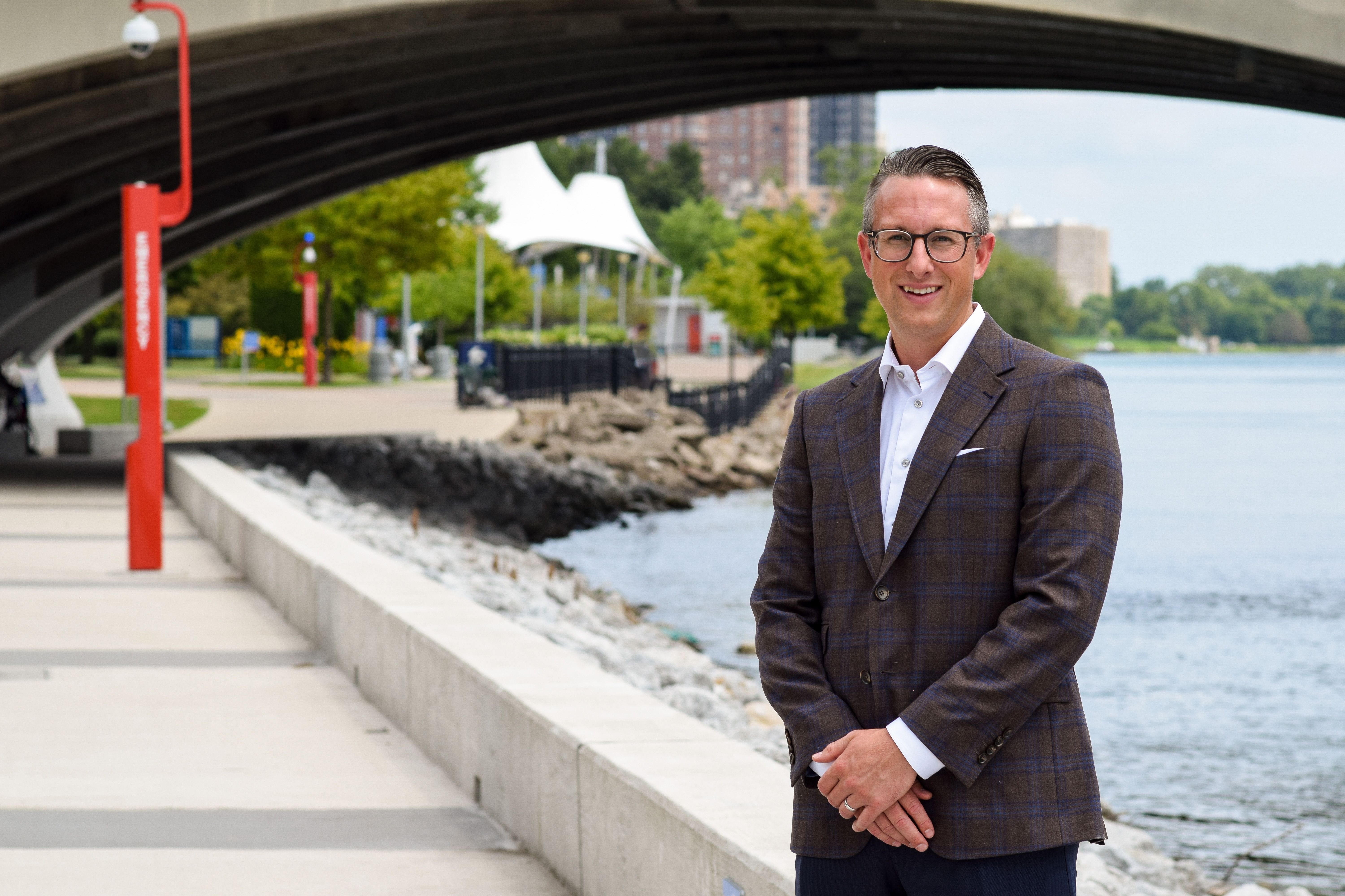 Ryan Sullivan pictured along the riverfront on a pathway.