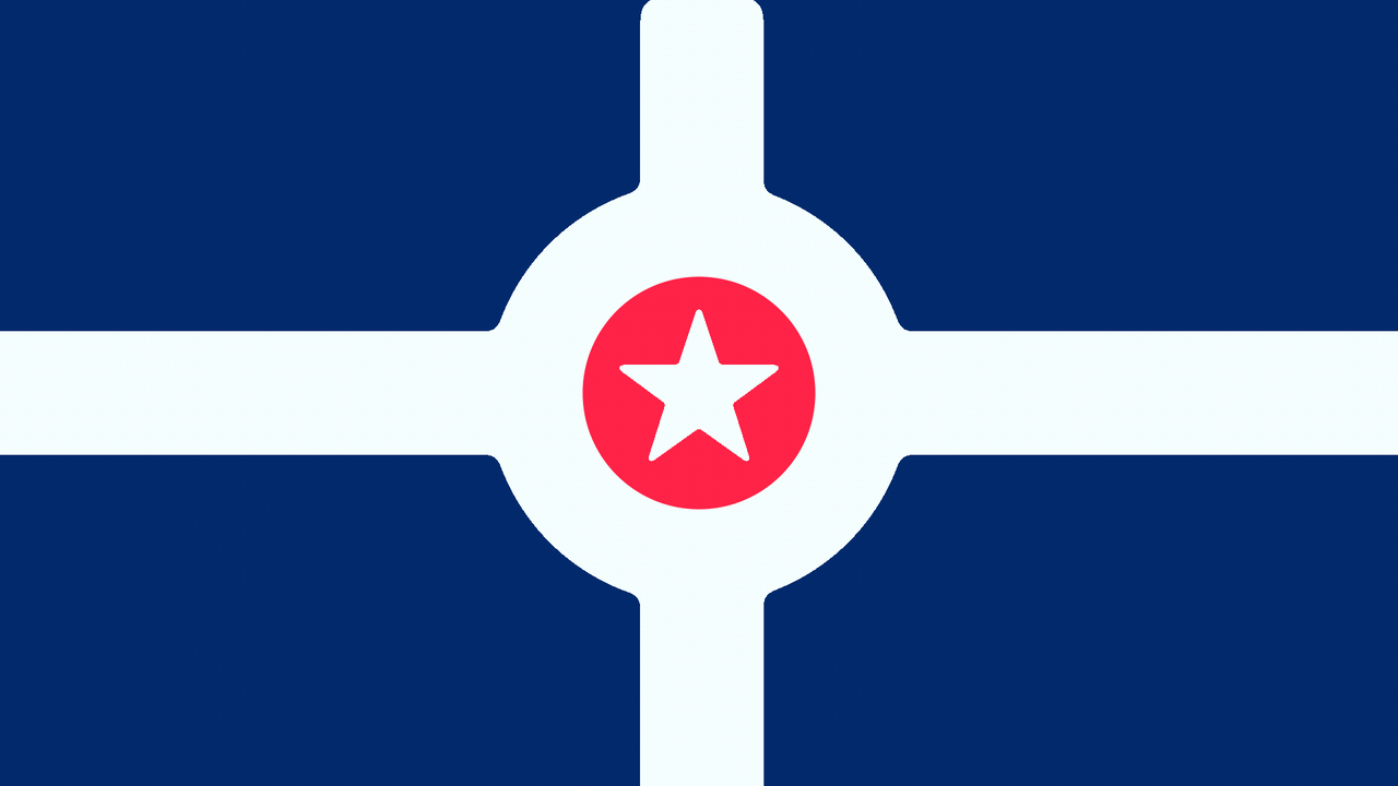 Animated illustration of the Indianapolis flag changing into the Indiana flag. 