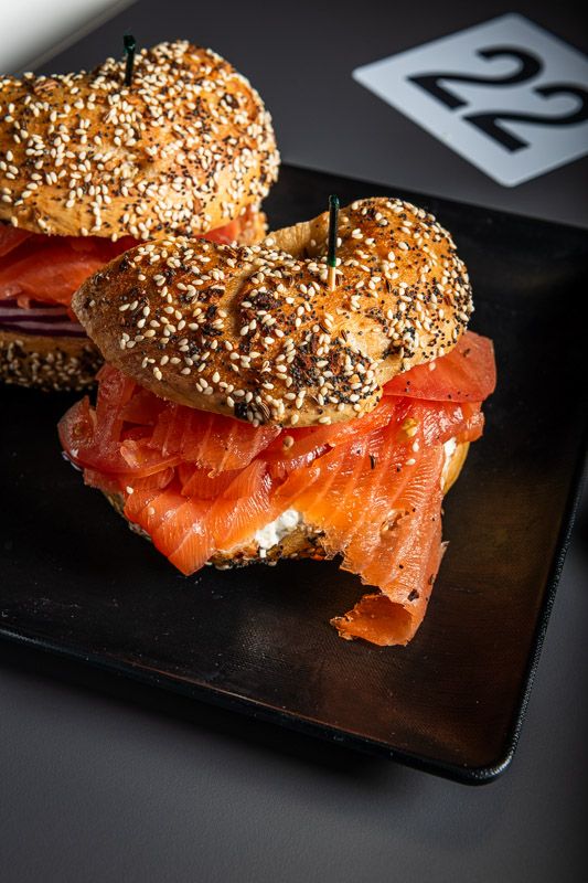 Homemade everything lox bagel