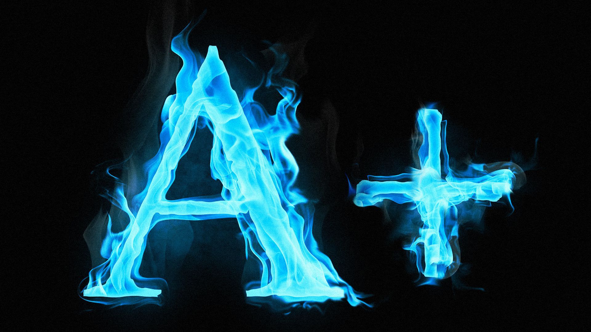 Illustration of the letters "A+" made from blue flame. 
