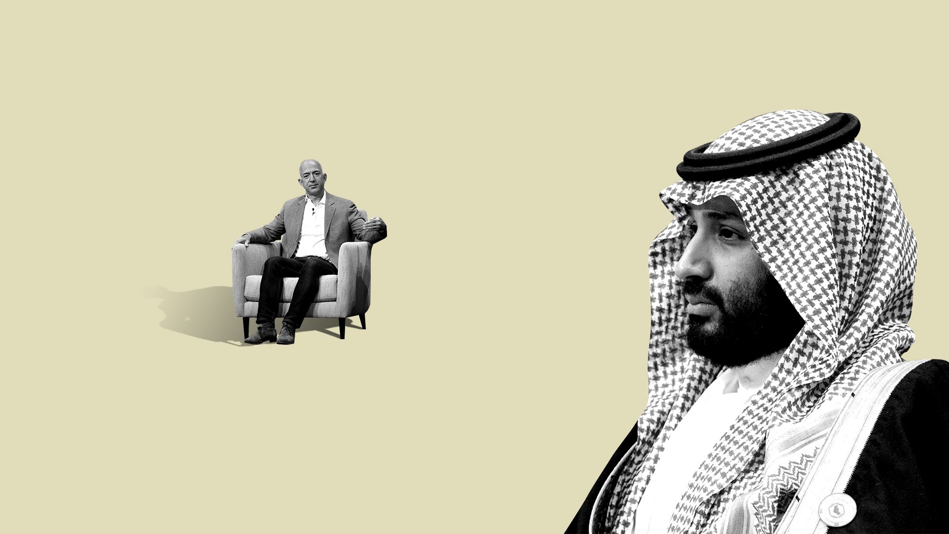 Photo illustration of Mohamed Bin Salman and Jeff Bezos.