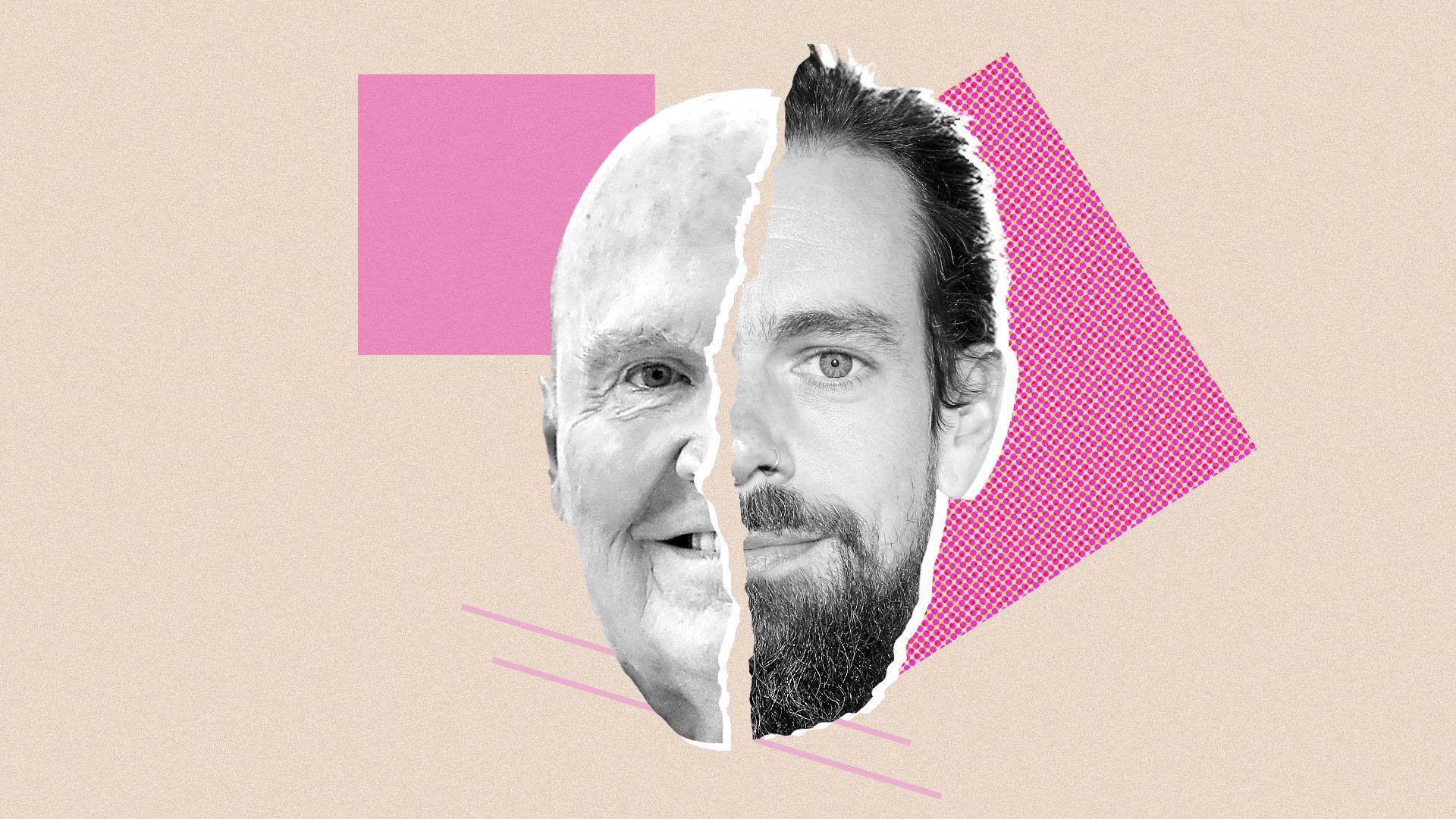 An illustration of half jack dorsey, half jack welch.