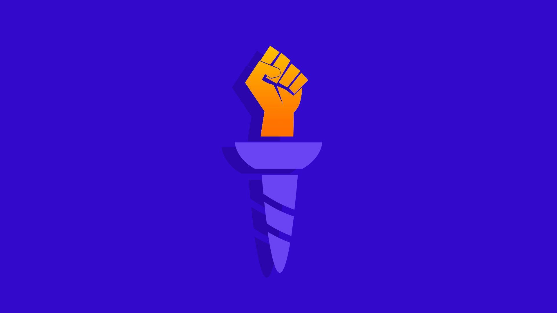Illustration of the olympic torch with a union fist instead of a flame