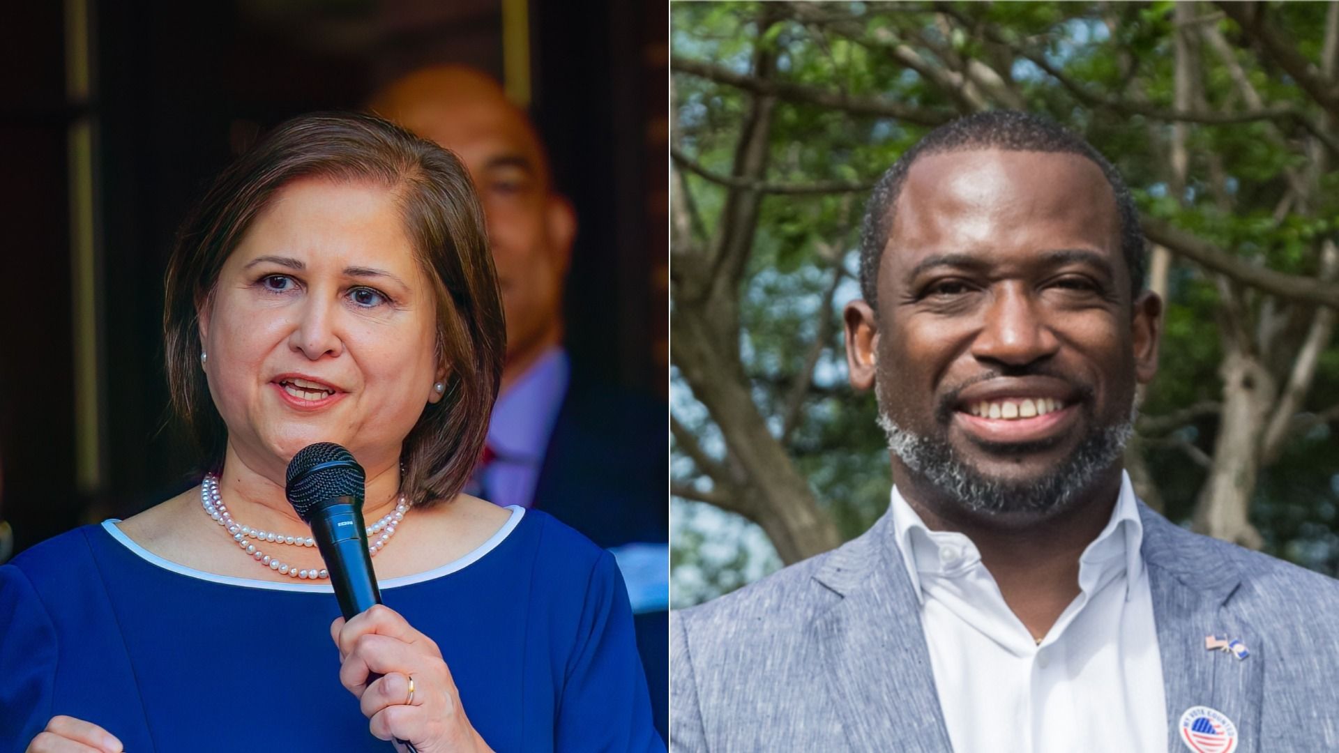 a side by side pic of  ghazala hashmi and levar stoney