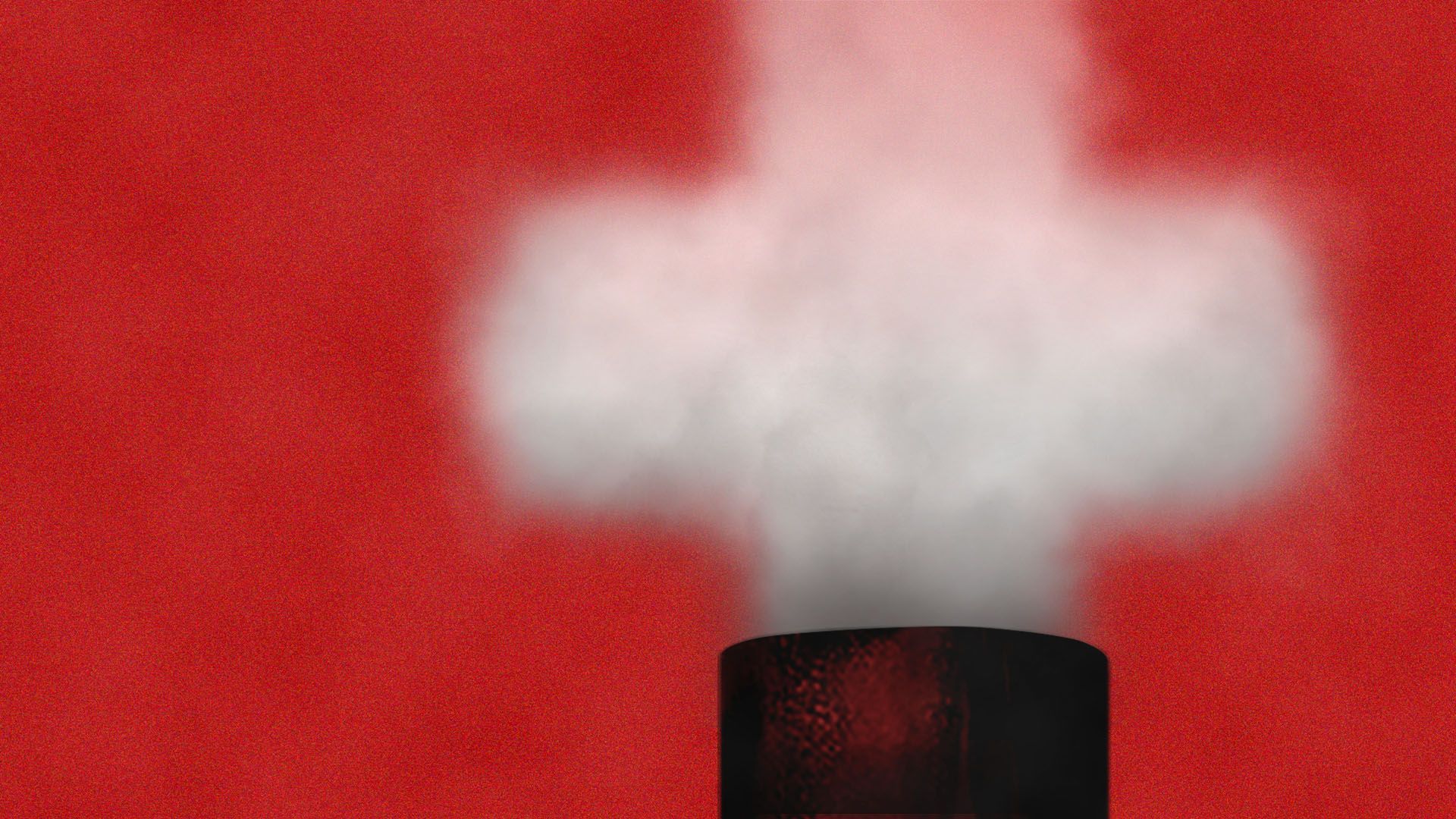 a smokestack with emissions coming out in the shape of a health plus