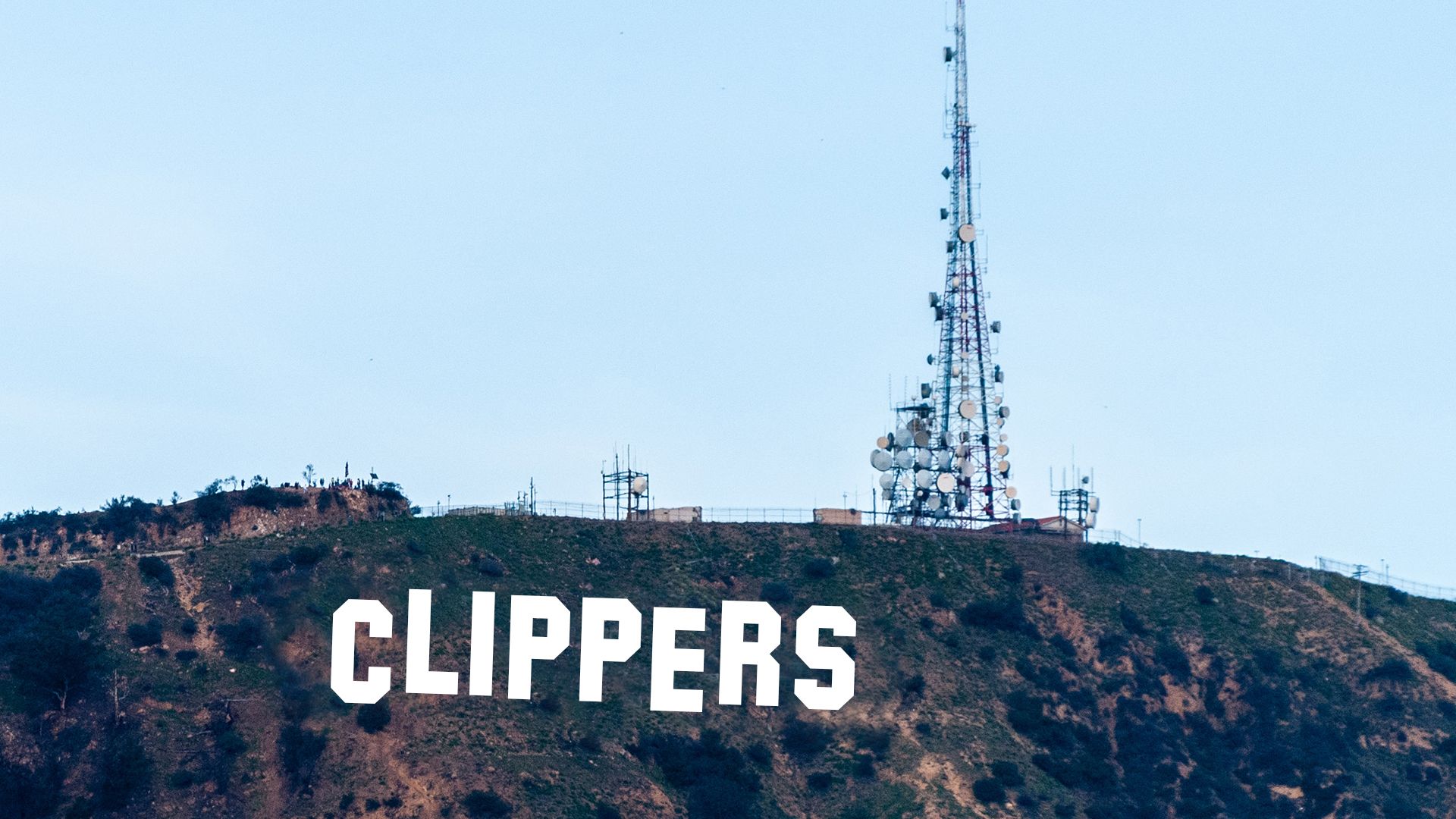 Illustration of "Clippers" replacing the Hollywood sign