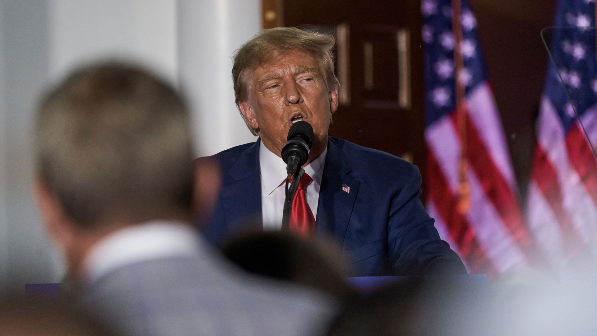 Former US President Donald Trump speaks during an event at Trump National Golf Club in Bedminster, New Jersey, US, on Tuesday, June 13, 2023