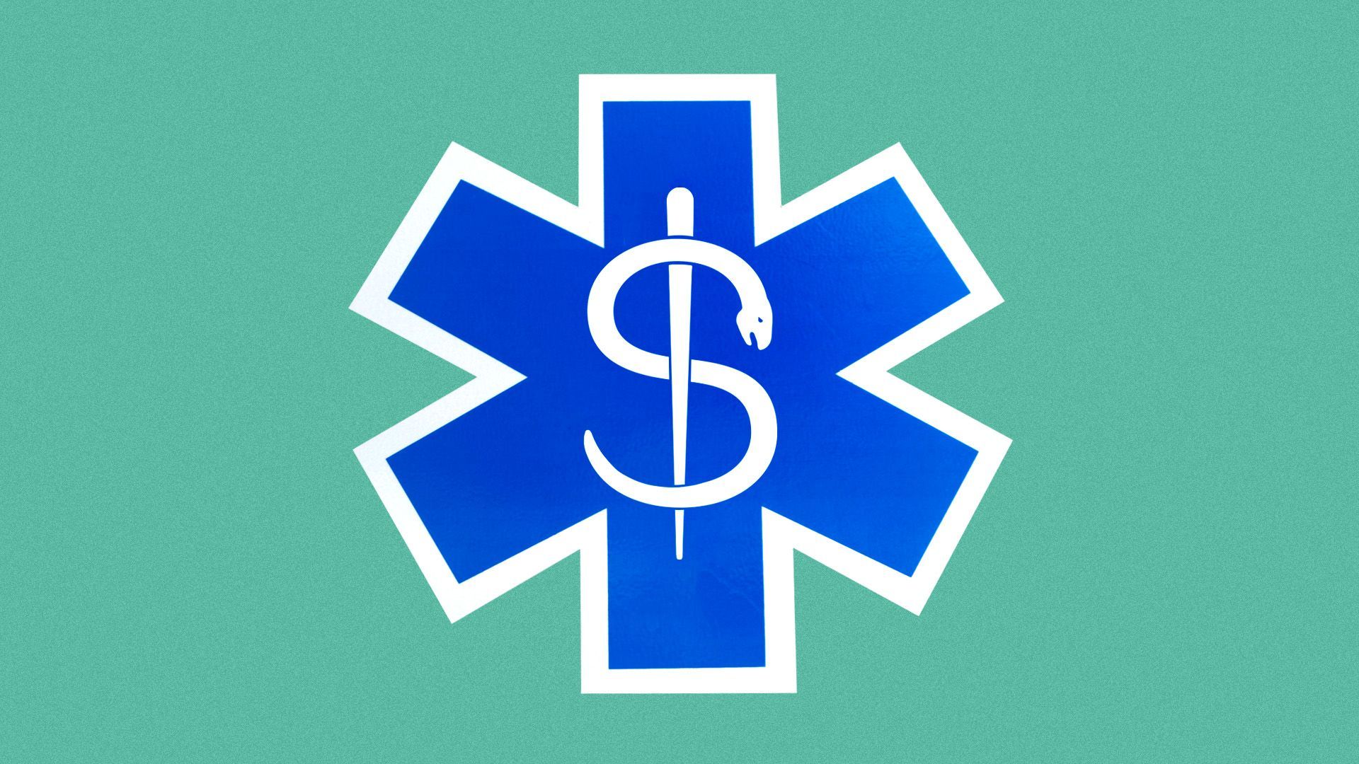 Illustration of a an ambulance star-of-life symbol with the caduceus replaced by a dollar sign