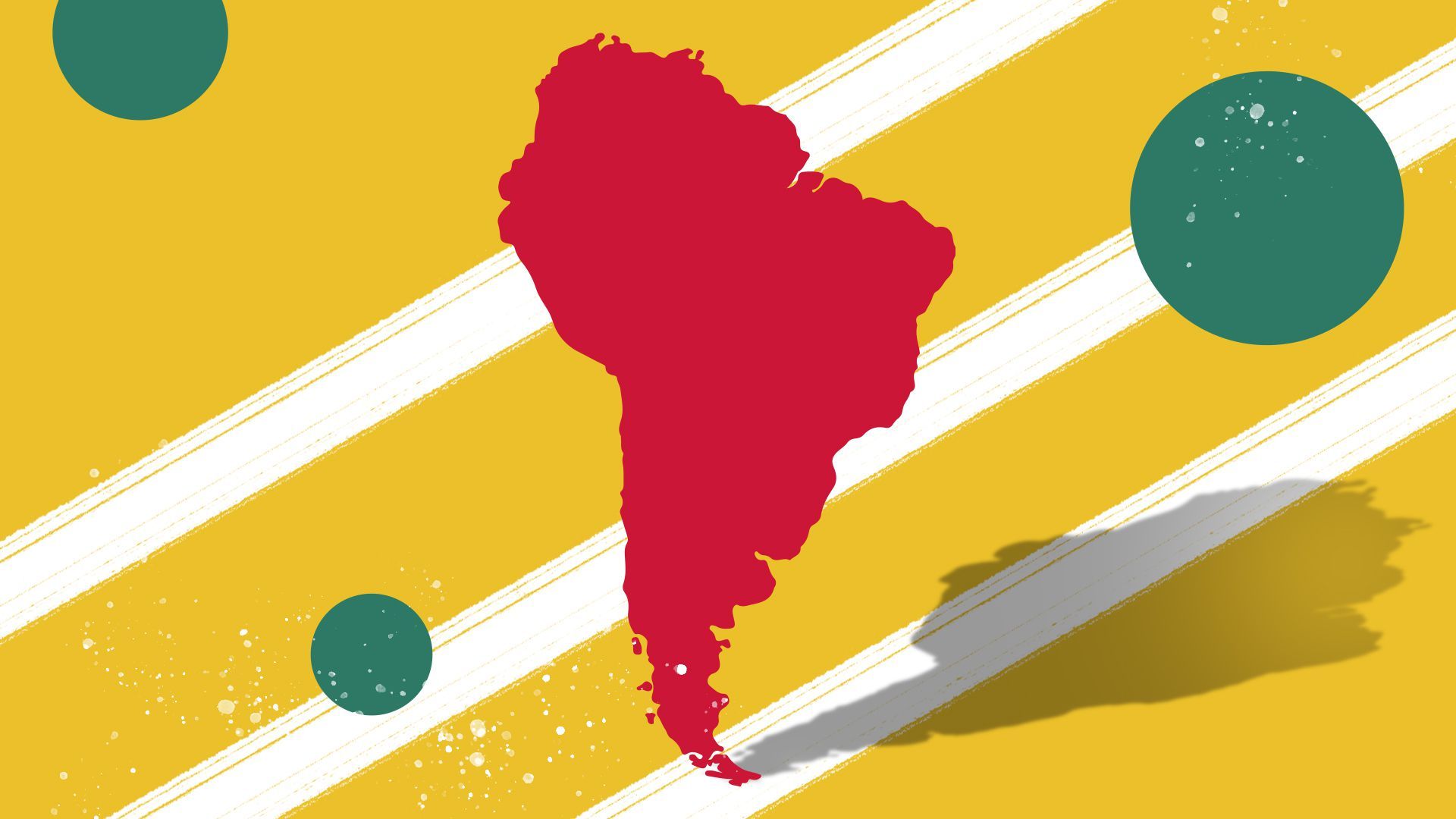 Illustration of South America with abstract shapes.
