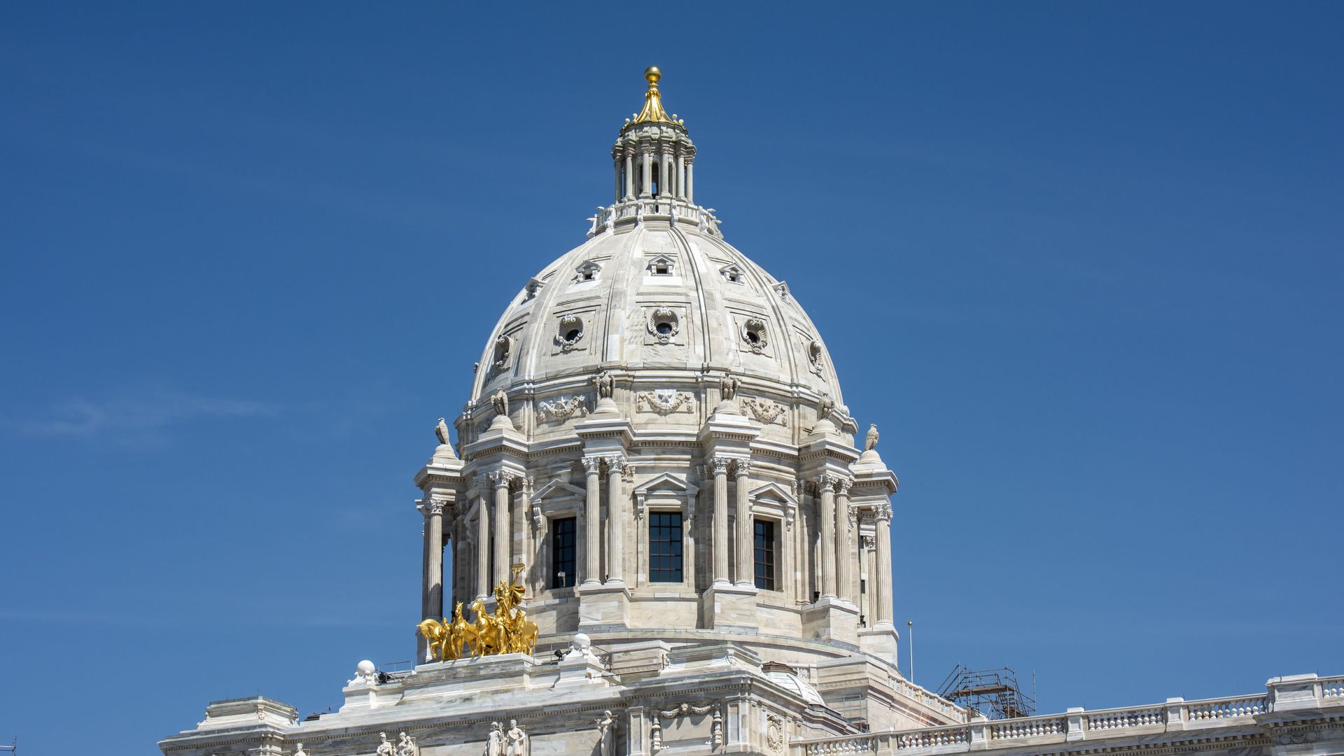 St. Paul, Minnesota, State capitol dome showing the golden horses. (Photo by: Michael Siluk/Education Images/Universal Images Group via Getty Images)