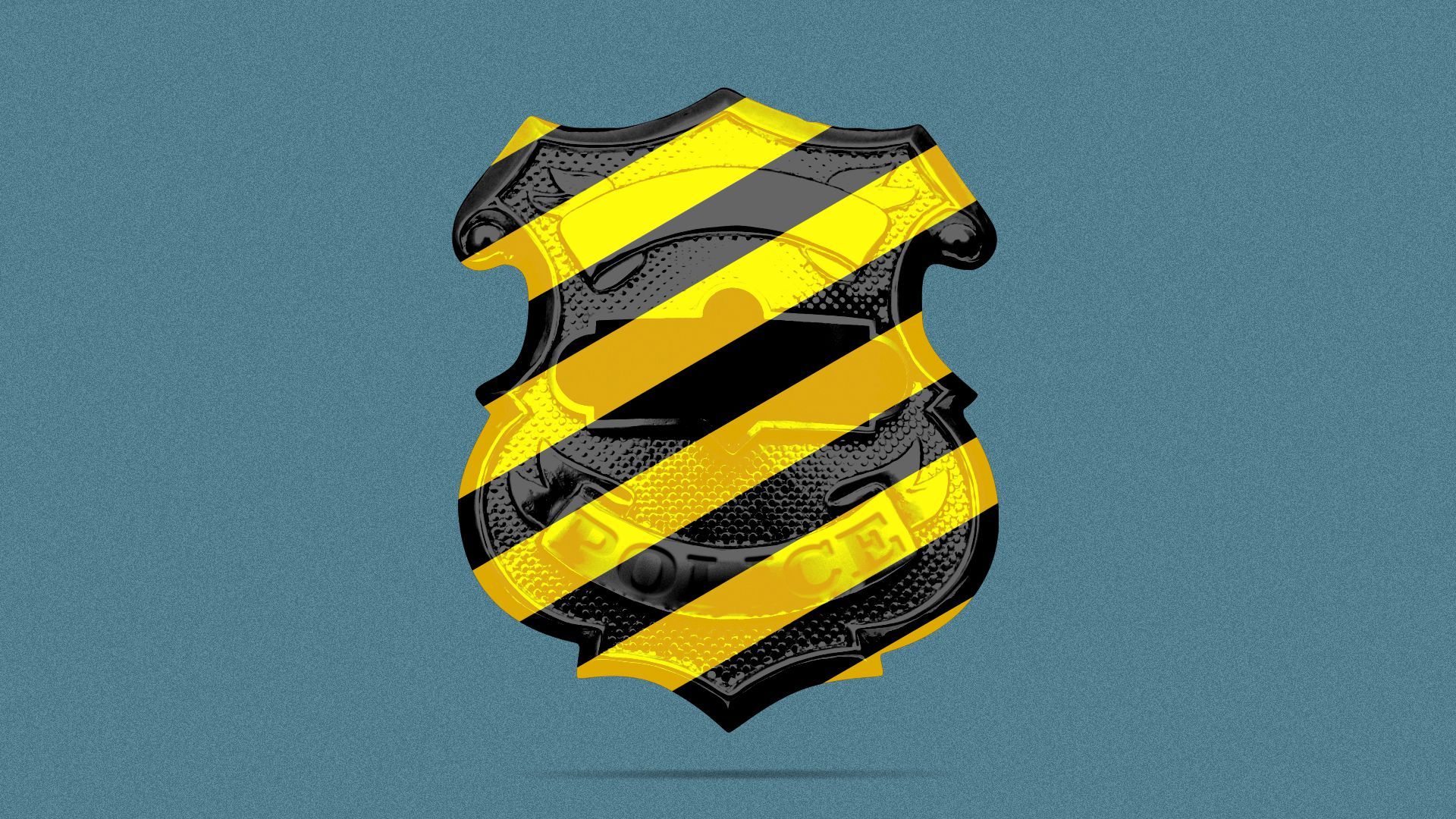 Illustration of a police badge, with yellow and black stripes overlaid on it.