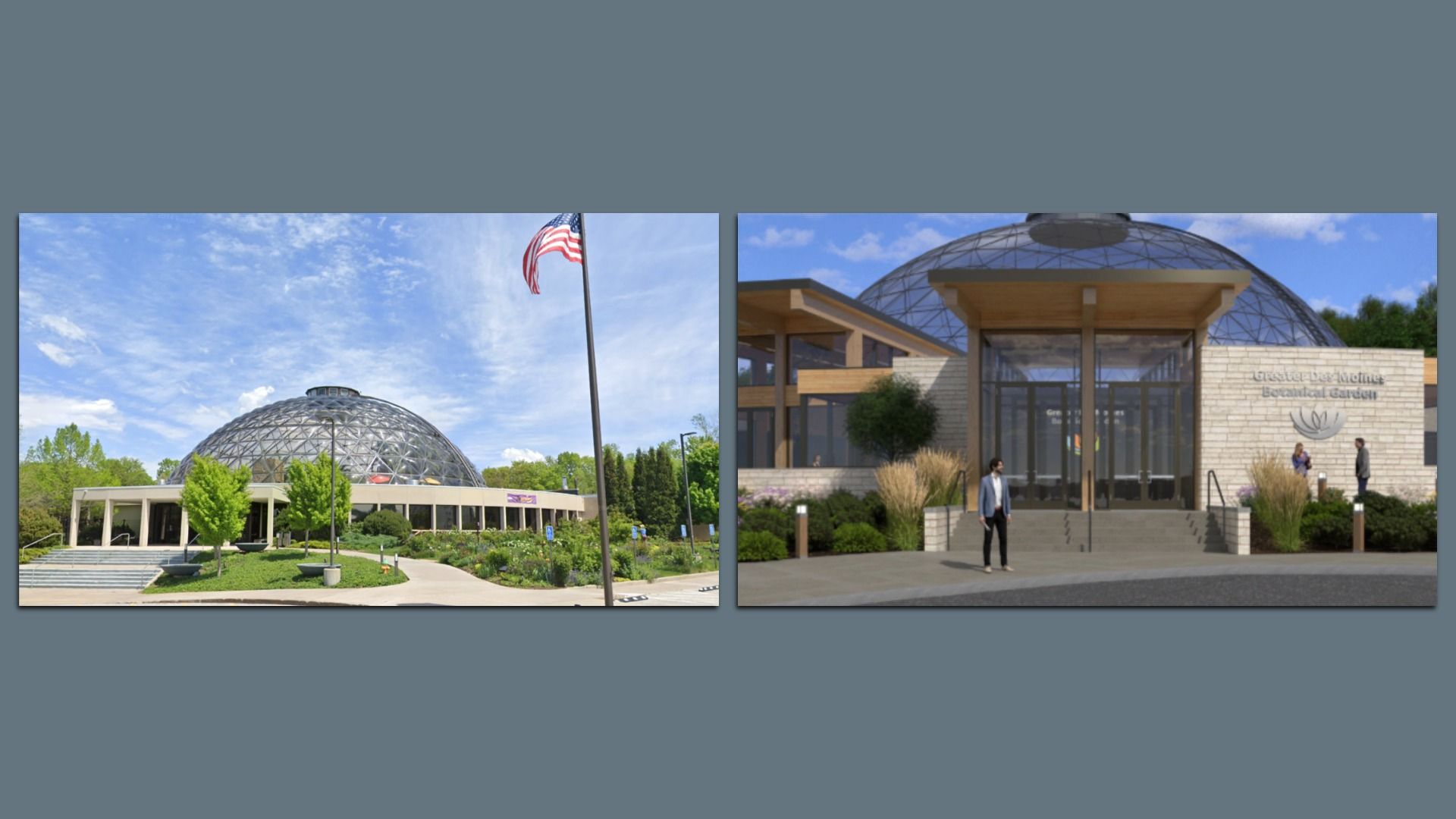 Photos of the front of the Botanical Garden.
