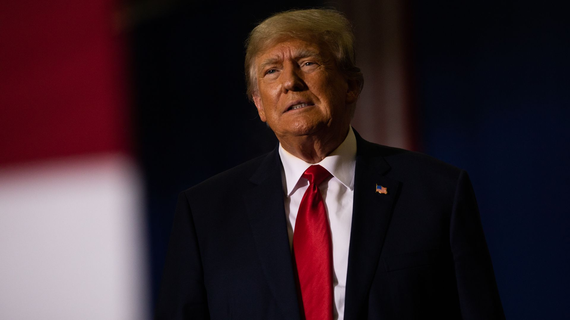Former President Donald Trump gets ready to speak during a Save America rally on October 1, 2022 in Warren, Michigan.