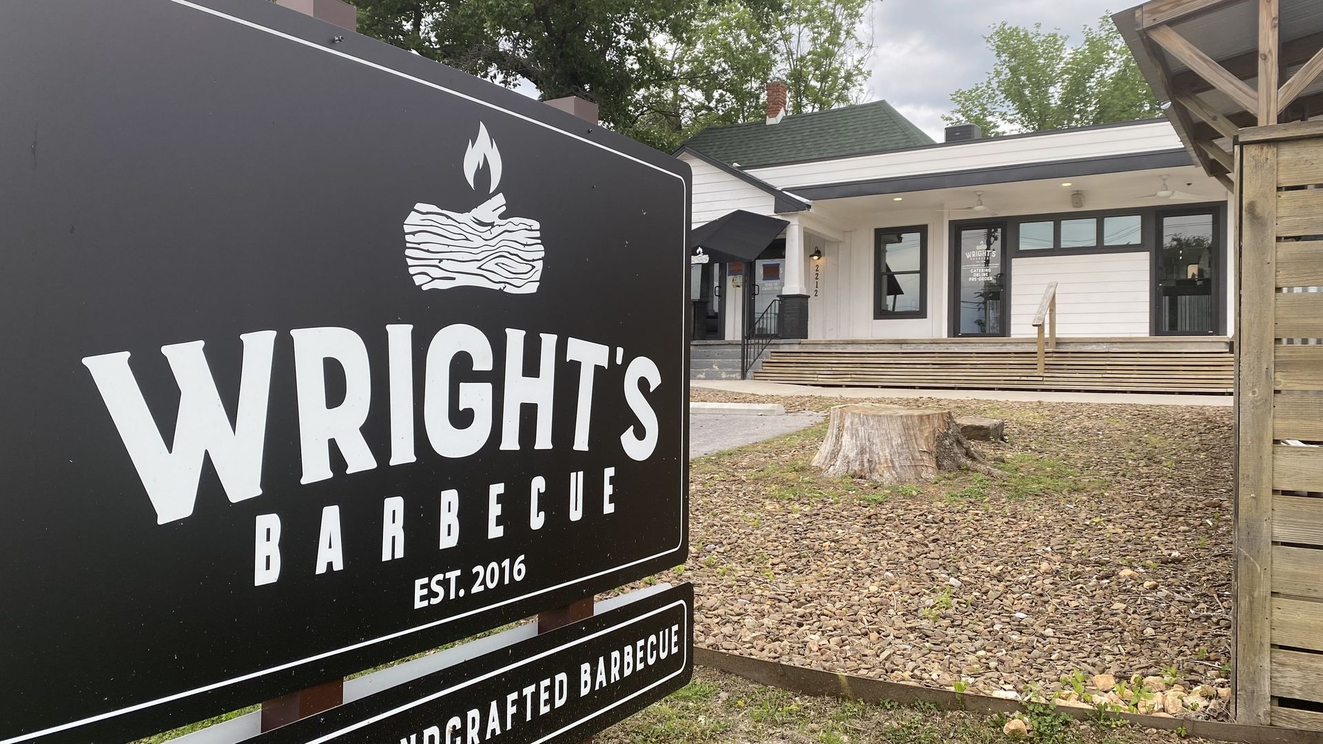 A photo of a sign reading Wright's Barbecue, established 2016.