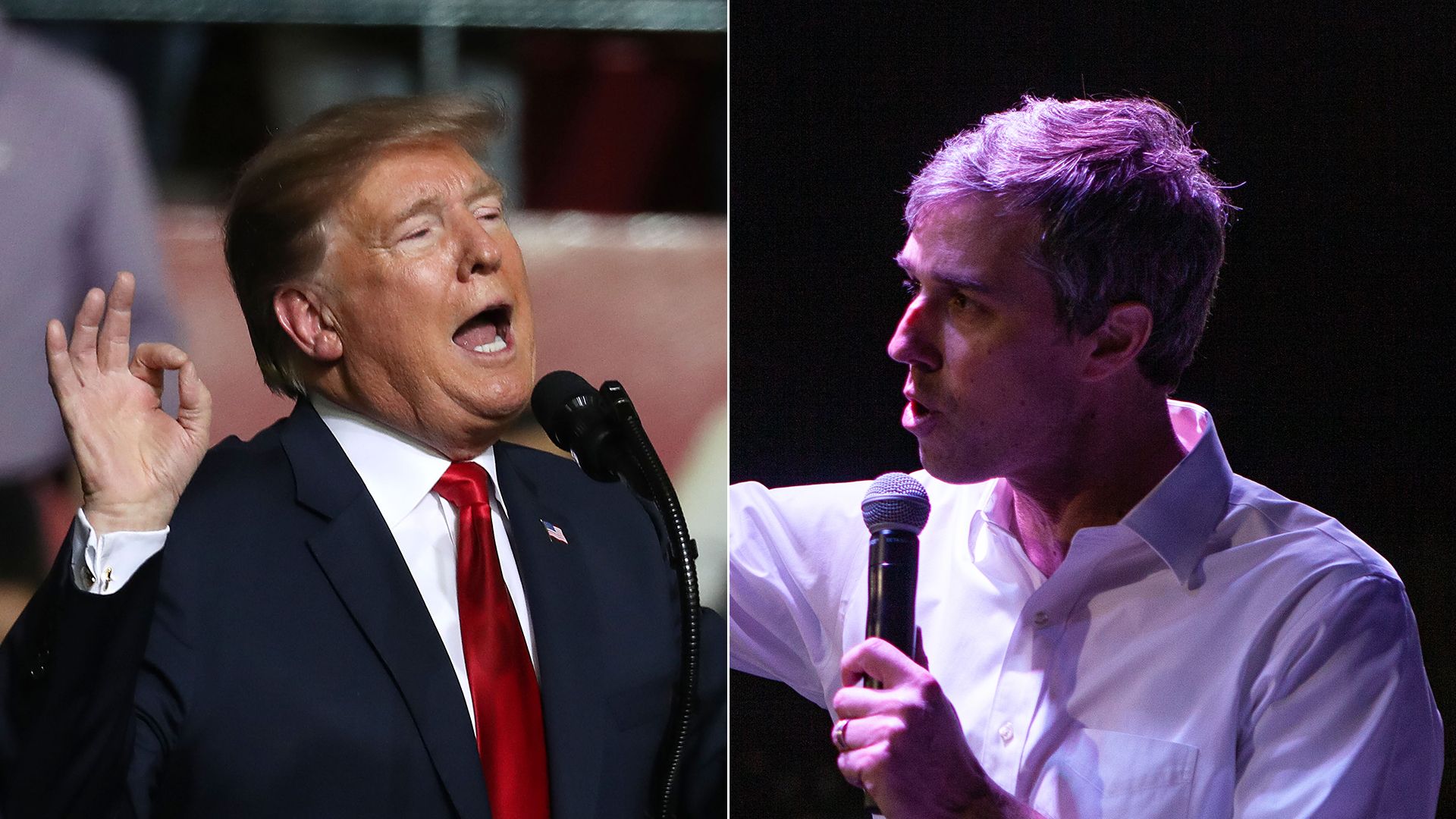 President Trump and Beto O'Rourke split screen.