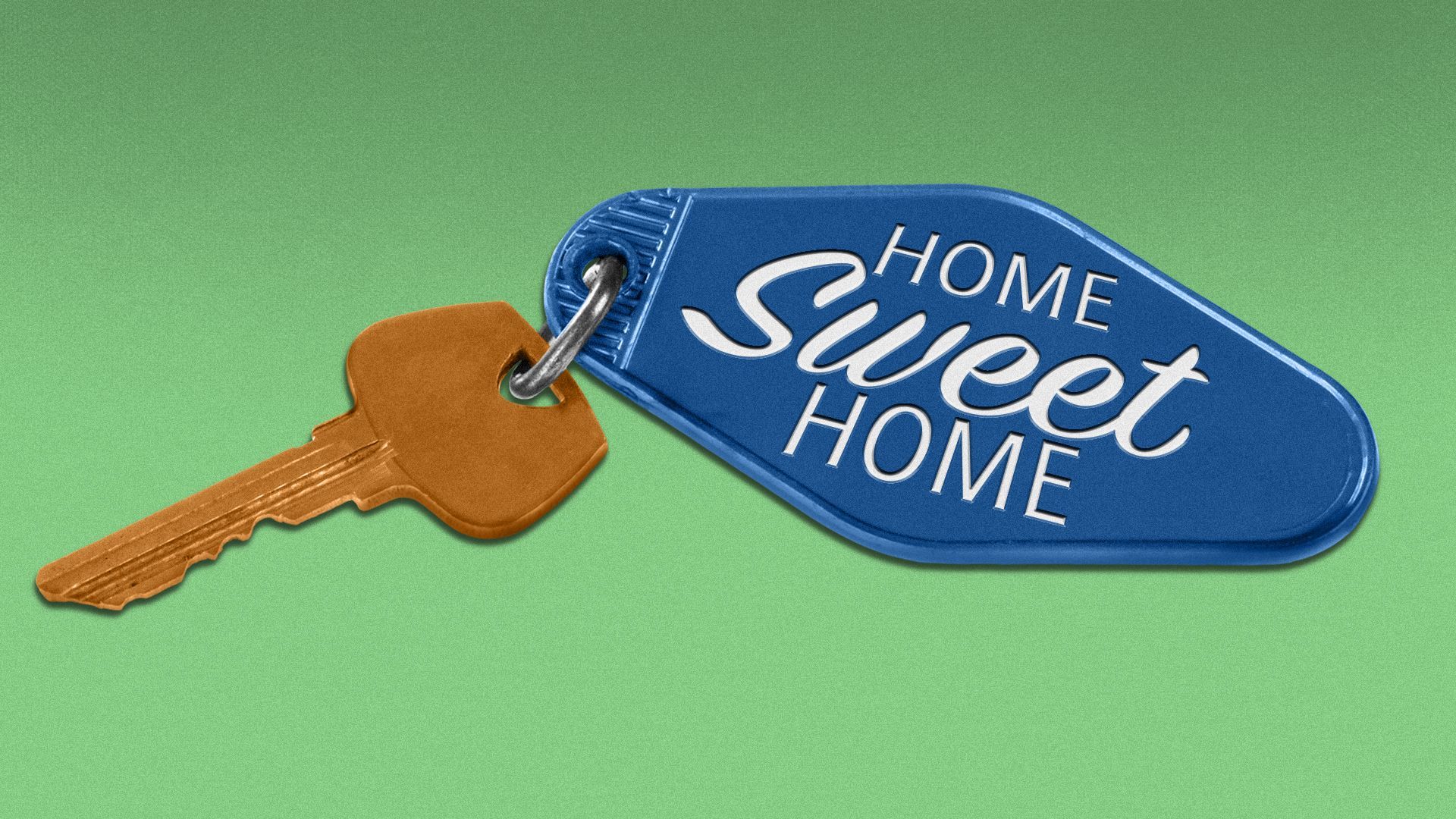 Illustration of an old style hotel keychain and key.