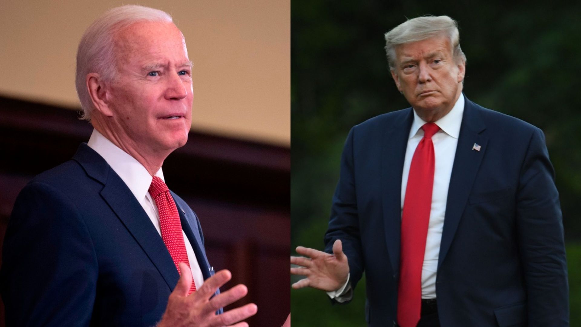 Biden and Trump. Photo (L): Jim Watson/AFP via Getty Images. Photo (R): Eric Baradat/AFP via Getty Images