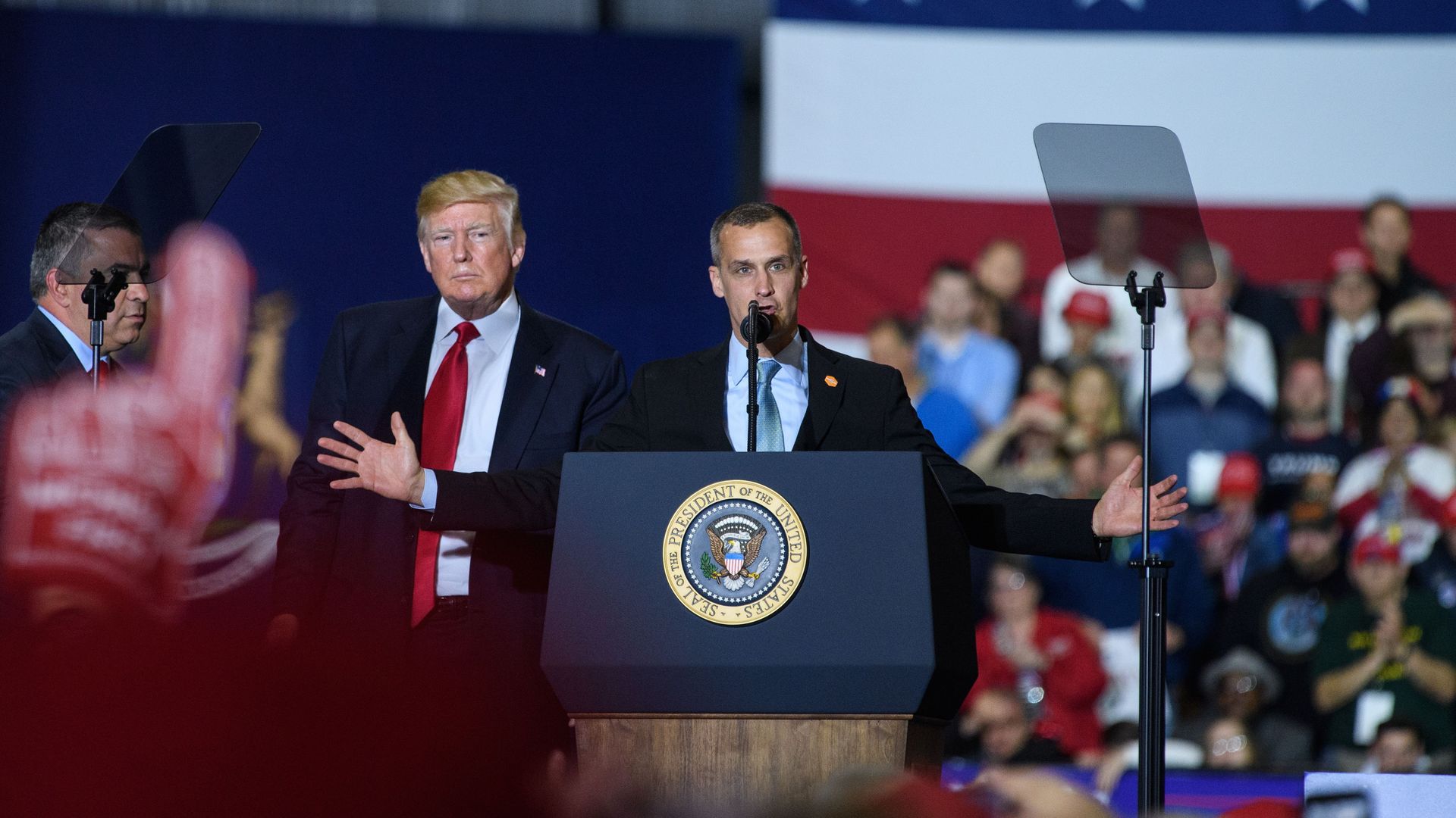 Former Trump Campaign manager Corey Lewandowski at a campaign rally in Washington, Michigan. 