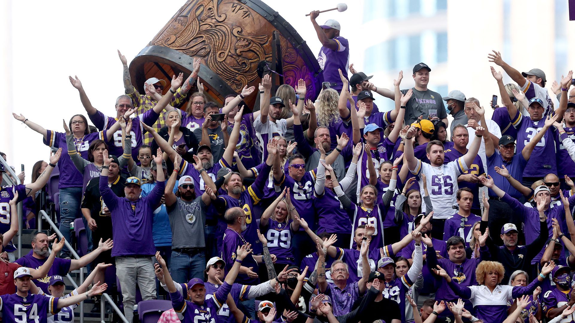 Minnesota Vikings fans cheer during the game against the Detroit Lions at U.S. Bank Stadium.
