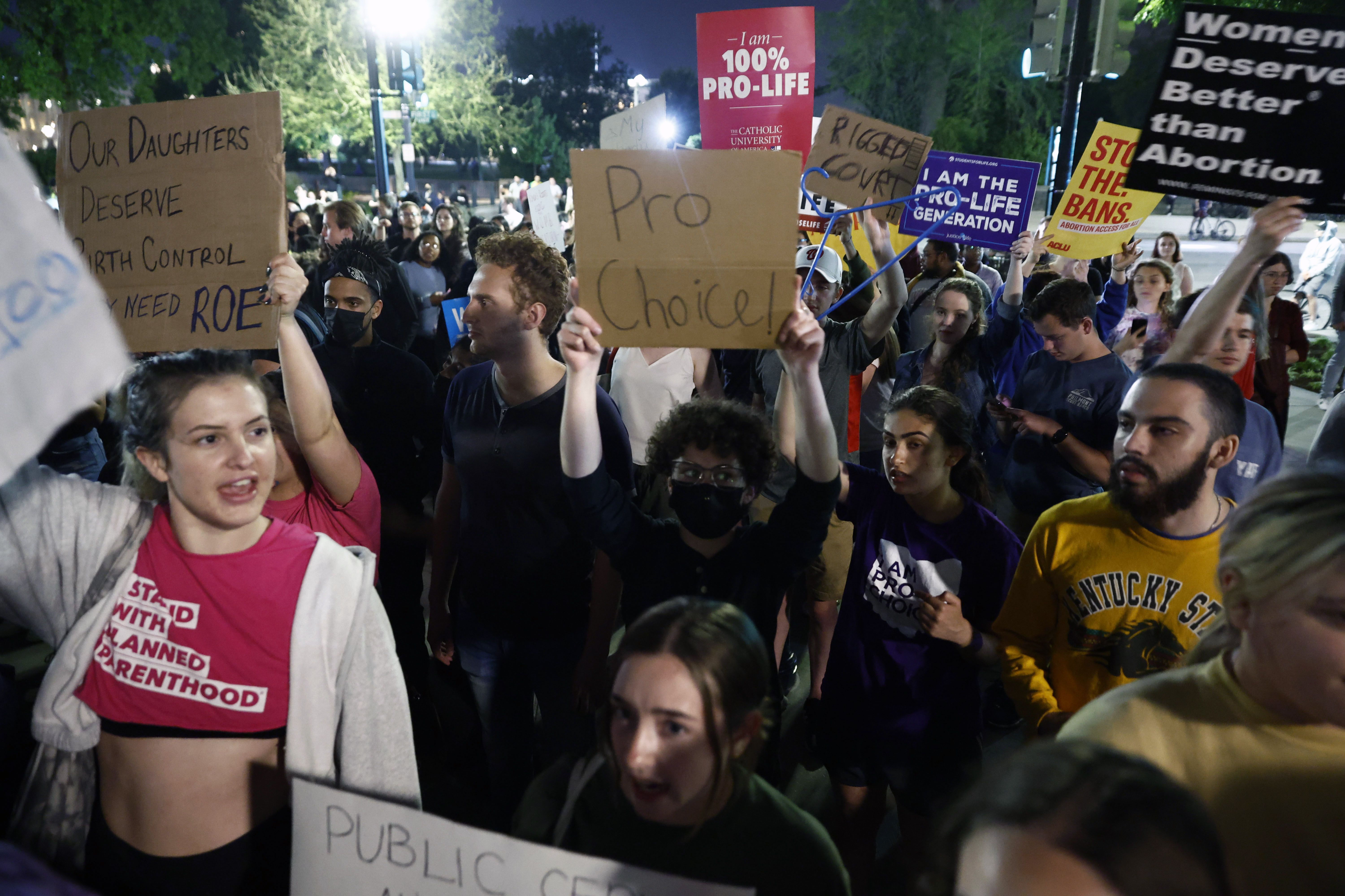 Demonstrators outside the U.S. Supreme Court in Washington, D.C., U.S., on Monday, May 2.