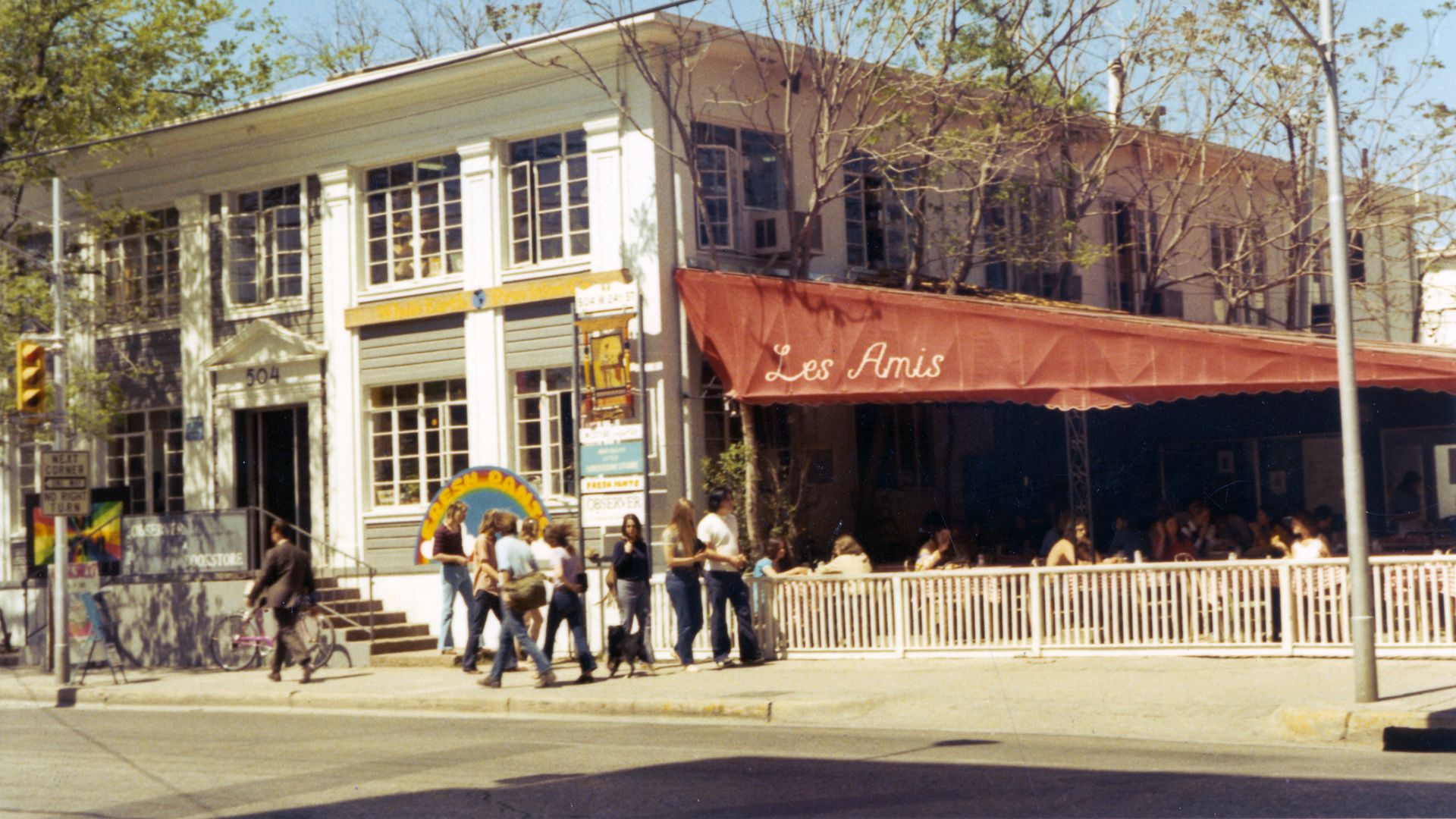 An old photo of the exterior of Les Amis