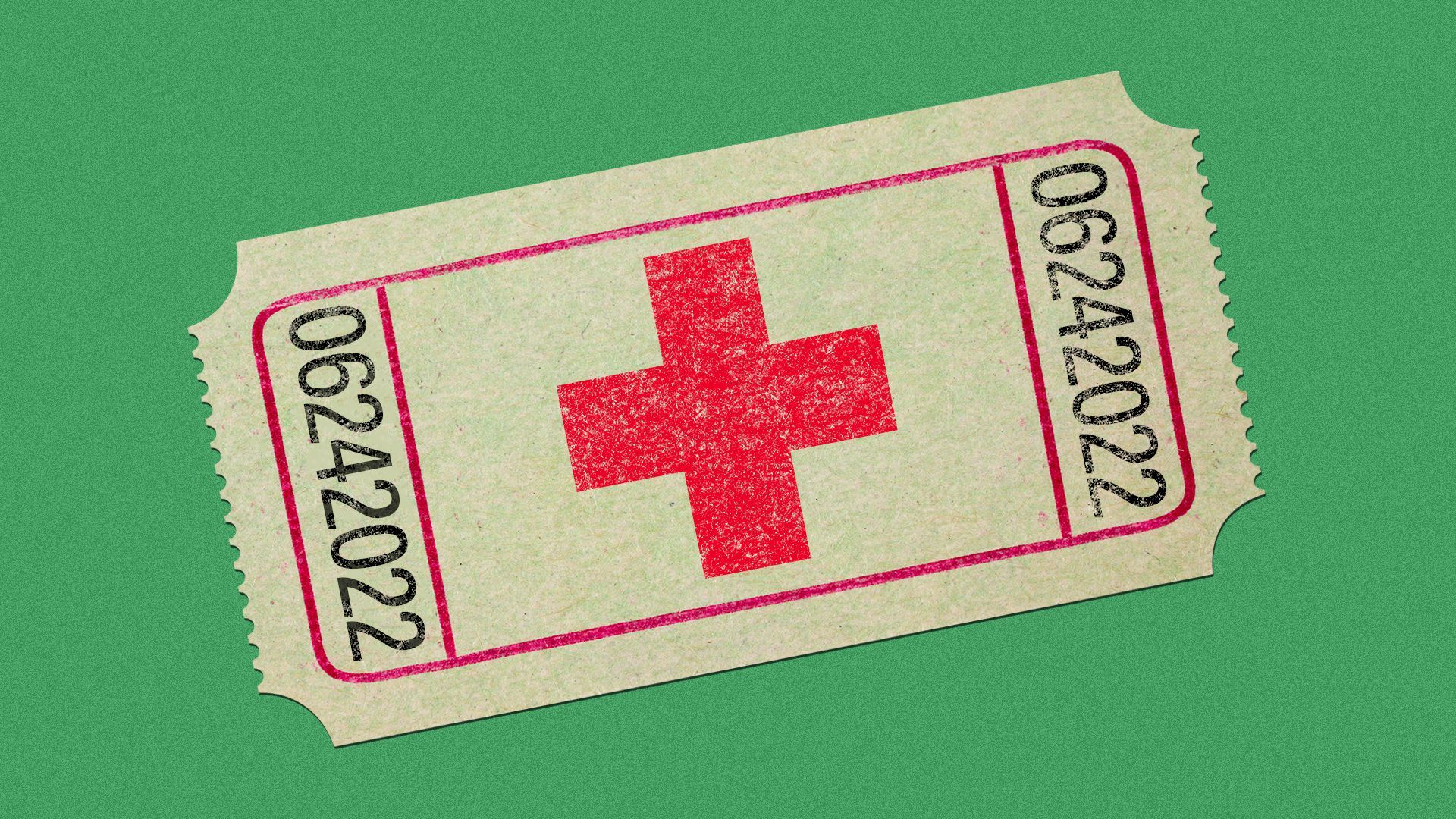 Illustration of a red cross on a ticket.