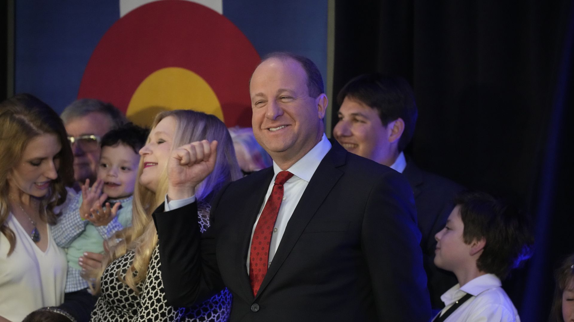Incumbent Democratic Governor Jared Polis speaks during an election watch party Nov. 8 in downtown Denver. Photo: David Zalubowski/AP