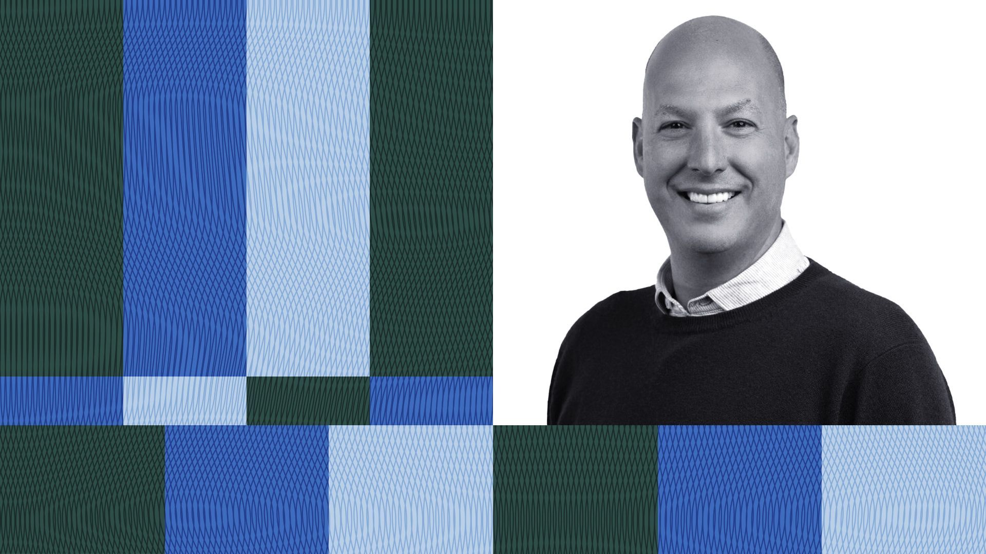 an illustration of Madhive CRO Jon Caplan surrounded by colorful bars resembling a TV test screen