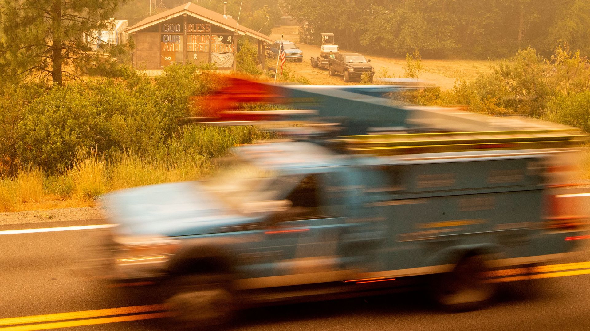 PG&E truck passes Dixie fire